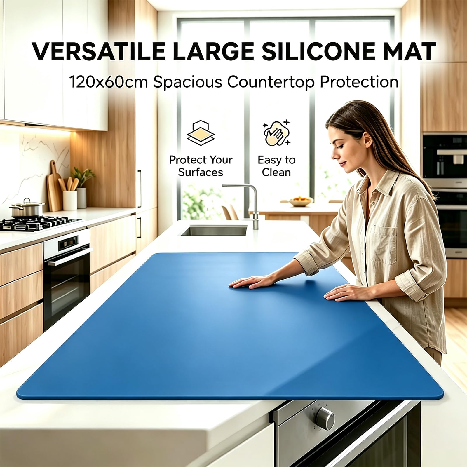 Tappetino in silicone, 120 x 60 cm, grande tappetino antiscivolo da cucina, spessore 2 mm, silicone resistente al calore, base da lavoro, base per dipingere e fai da te, per cucina, fai da te