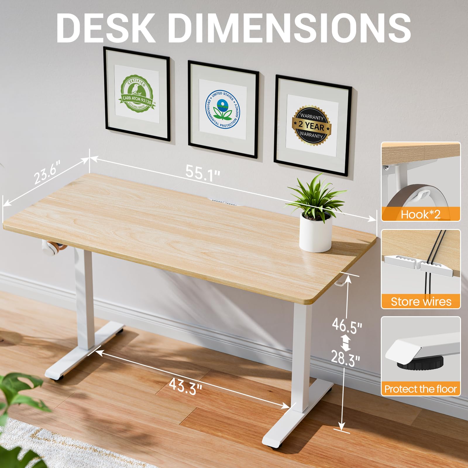 Veken 55 Inch Large Electric Standing Desk 4 Memory Heights Adjustable Sit to Stand Up Work Home Office — view 2