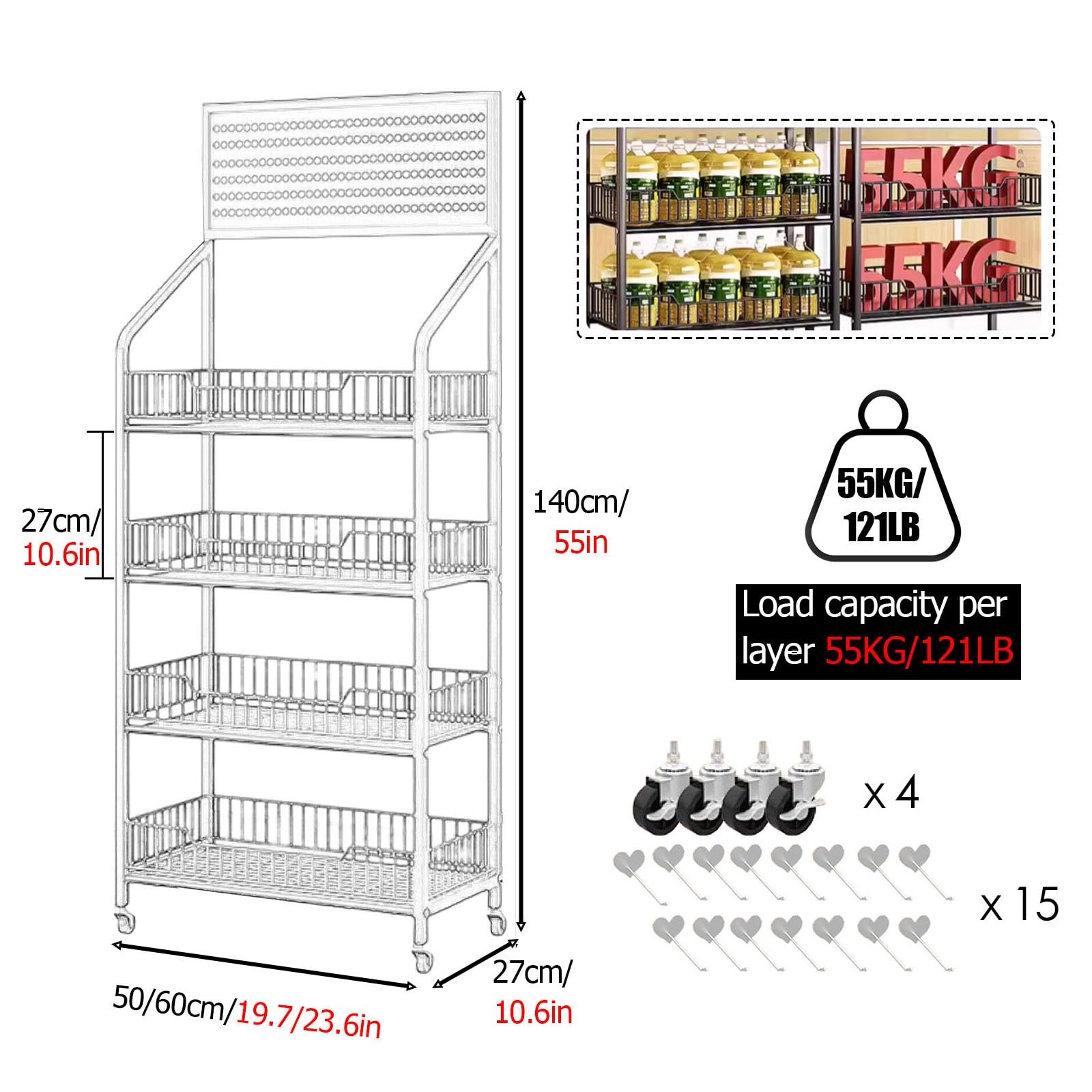 Snack-Display-Regal für Supermärkte, freistehendes großes Kartoffelchips-Regal für Zuhause/Kiosk/Markt, Süßigkeiten-Organizer-Ständer für Büro (Farbe: Schwarz, Größe: 60 x 27 cm)