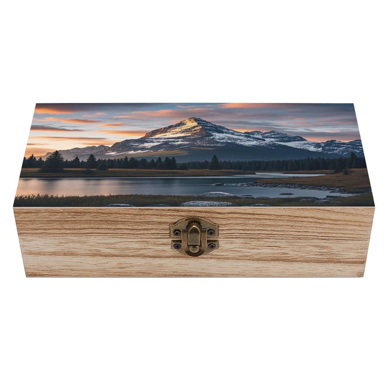 VstaDank Mount at Sunset Wooden Storage Box Wooden Keepsake Box with A Hinged Lid Fashion Memory Treasure Boxes Decorative Jewelry Case for Crafts Photo Home Decor Wood Gift Box