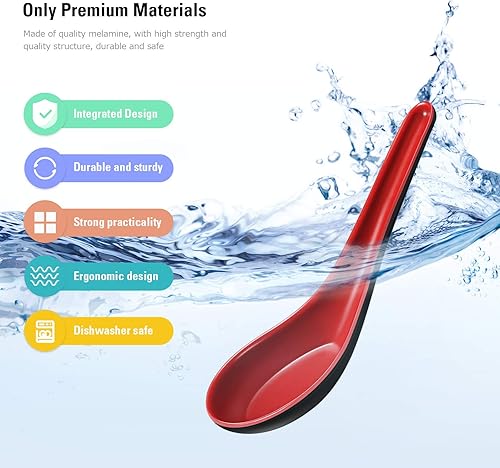 Miniatura 3 de Vesici 12 cucharas de sopa asiáticas, cucharas de sopa japonesas chinas, arroz de melamina, Wonton, soba, pho, ramen, cucharas de sopa de fideos