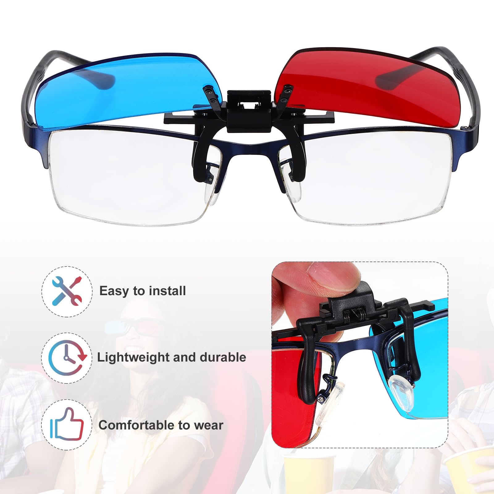 QUARKZMAN 4 Pezzi Occhiali 3D A Clip Rosso Blu/Ciano, Occhiali 3D Anaglifici A Clip Cornice Quadrata Per Cinema Giochi TV Foto Proiettore