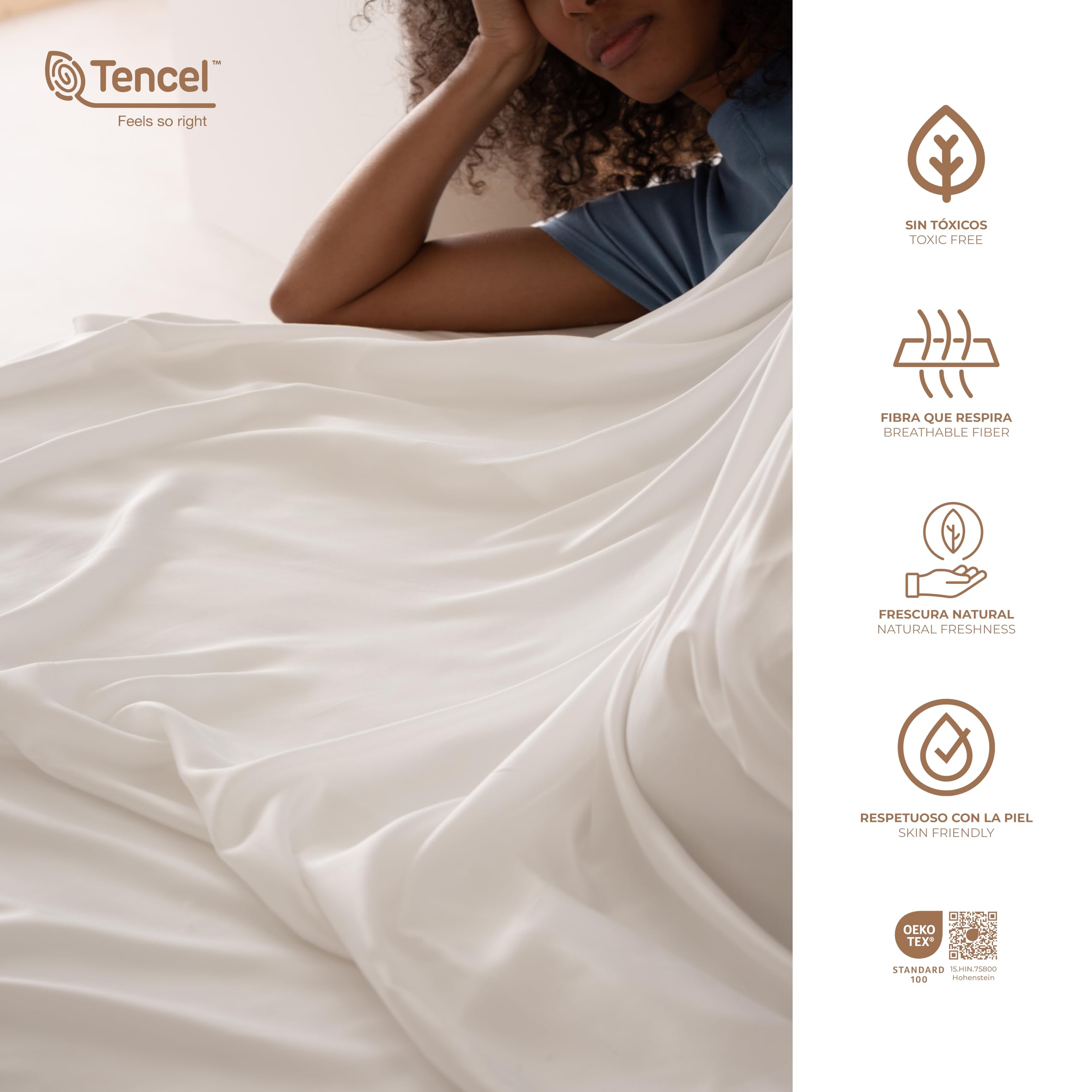 Hönia Juego Sábanas 150x190/200 cm, TENCEL™ Lyocell Sateen 300TC, Blanco | Frescura y Suavidad Natural | Fibra de Eucalipto | 4 Piezas: Bajera Ajustable y 2 Fundas de Almohada
