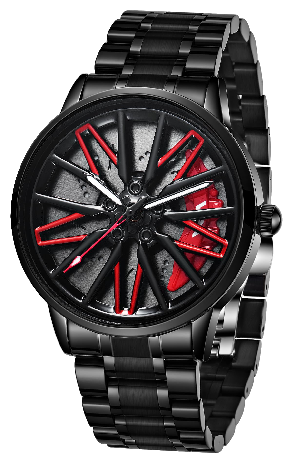 Stainless Steel Vortex Wheel Rolling Series Men's Analog Watch Open Dial Black Strap Watch Car Wheel-Inspired Design, Hollow Out Elegance Casual Watch for Men | Gift for Men-image-5