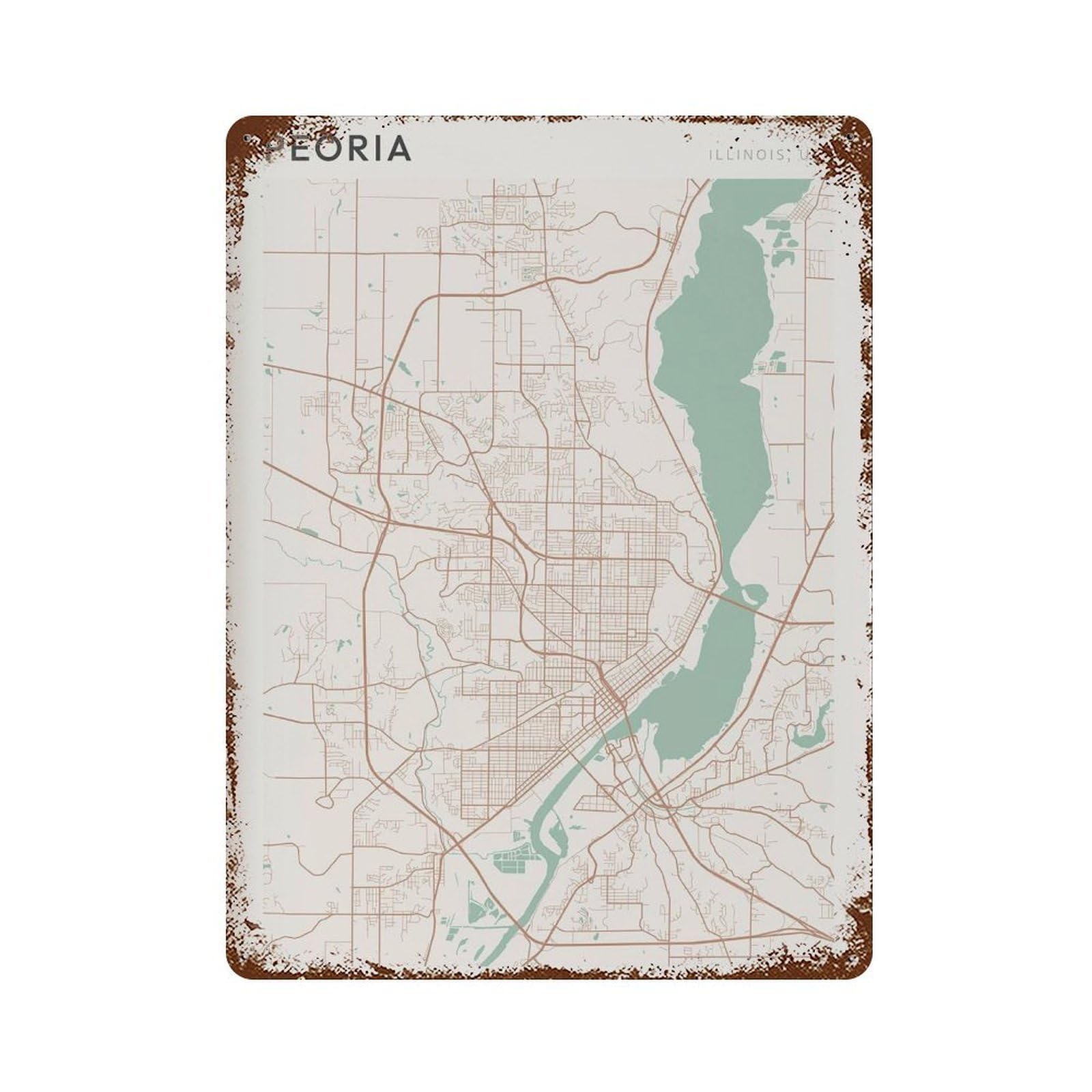 xiaoxiaoshen Peoria Map Illinois Travel Gift Scandi Wall Decor Art Metal Tin Poster Modern Home Decor Art Home Bar Shop Decorations Vintage Sign 40x30cm