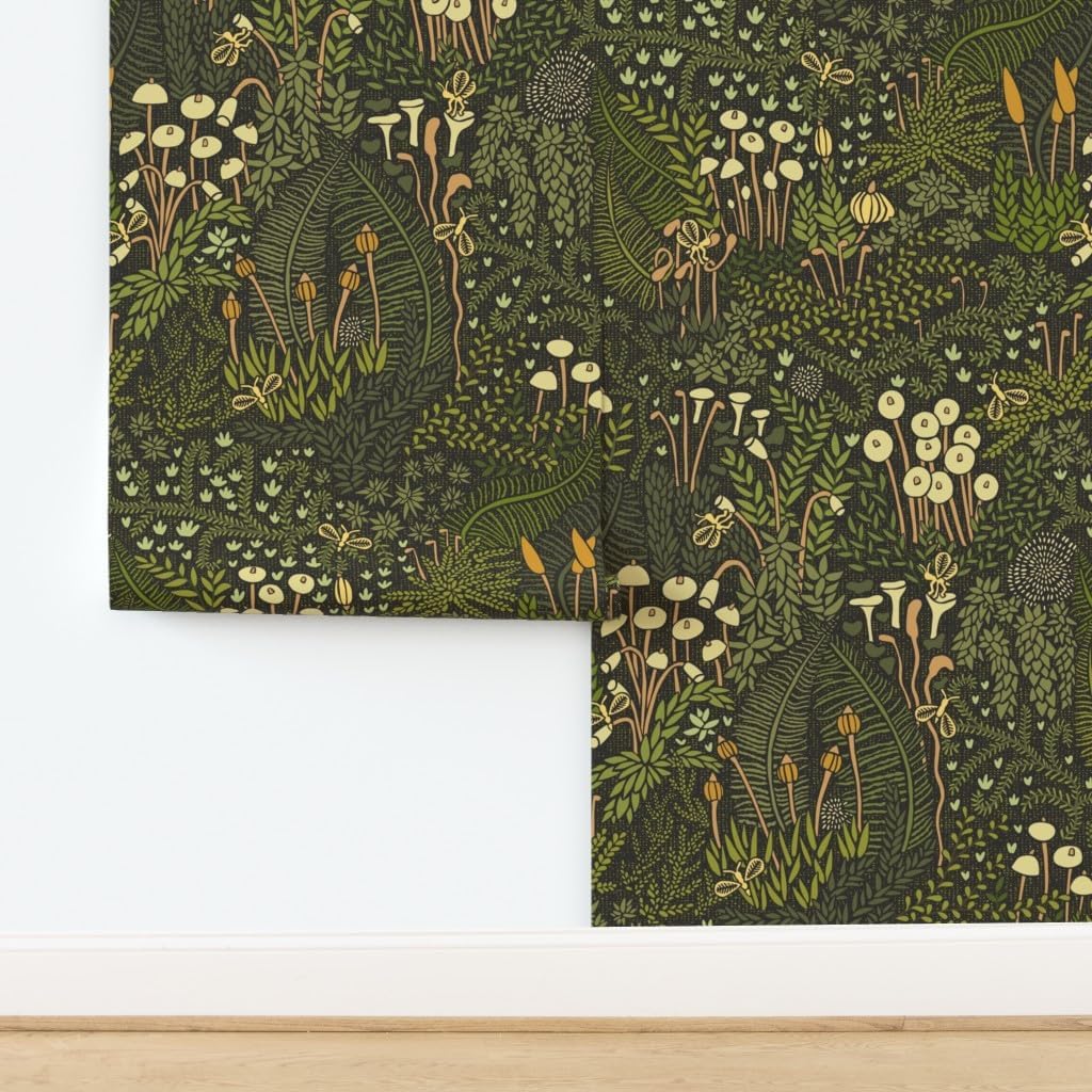 Removable Wallpaper Swatch - Whimsical Garden Large Scale Fairy Botanical Moss Olive Green Zen Nature Custom Pre-Pasted Wallpaper by Spoonflower