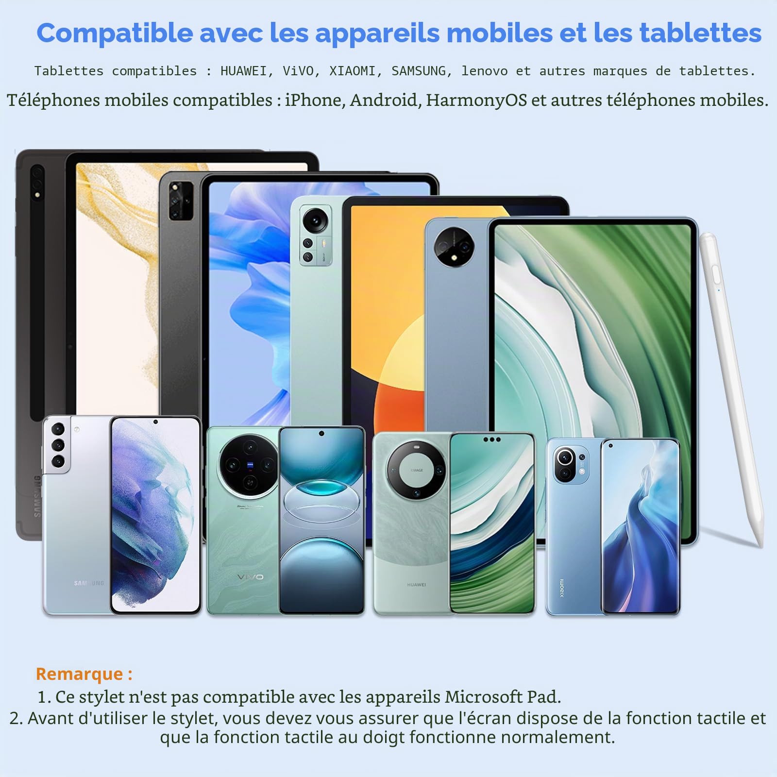 KISSLEAF Stylet Universel pour Tablette Android Samsung Lenovo Huawei Xiaomi Vivo avec 5 Astuces Pointe de 1.5 mm Charge Rapide 30min Adsorption Magnétique