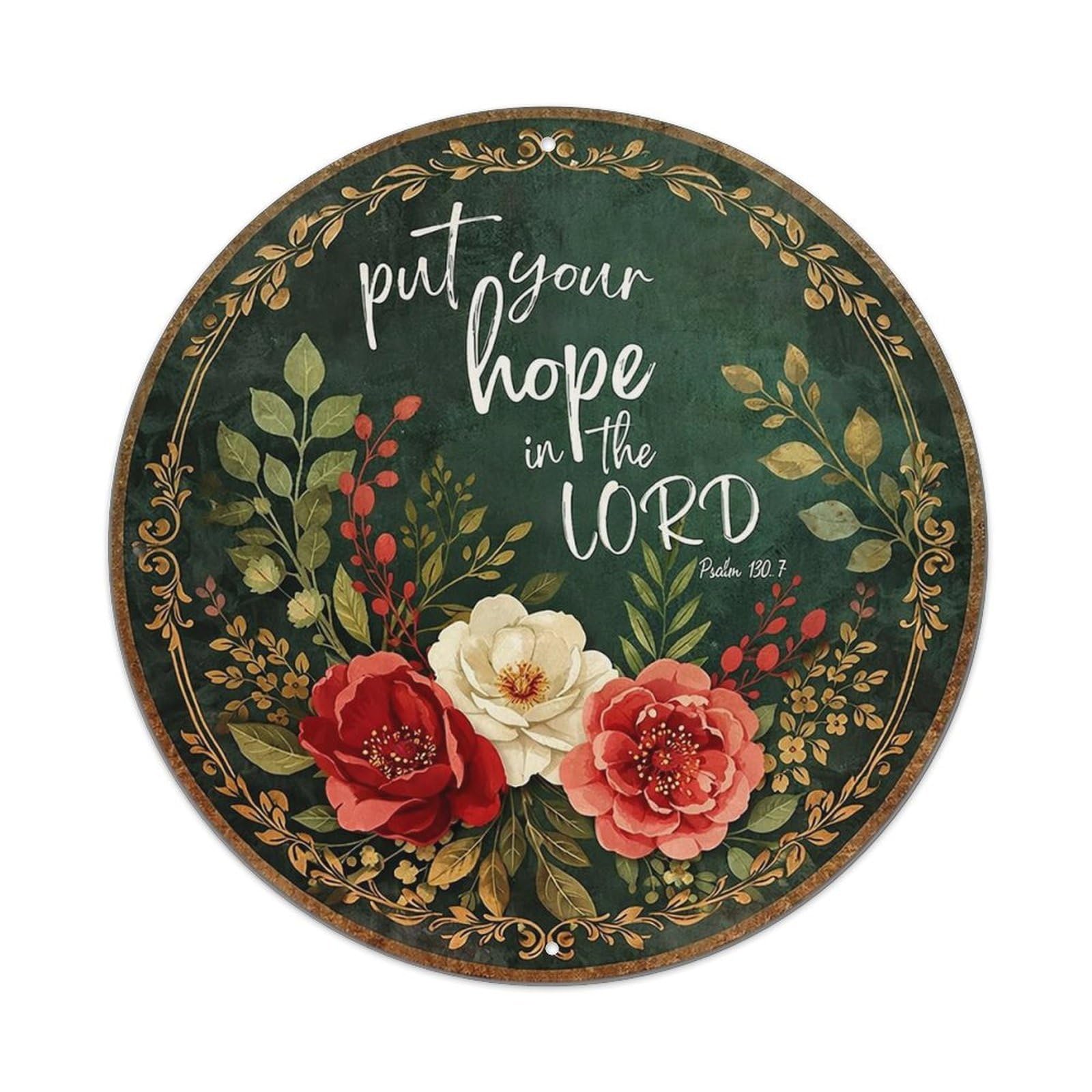 Floral Wreath With Scripture_1 Vintage Round Tin Sign Retro Metal Wall Decor Metal Poster, Home Bar Garage Cafe Wall Art Decoration 8x8Inches