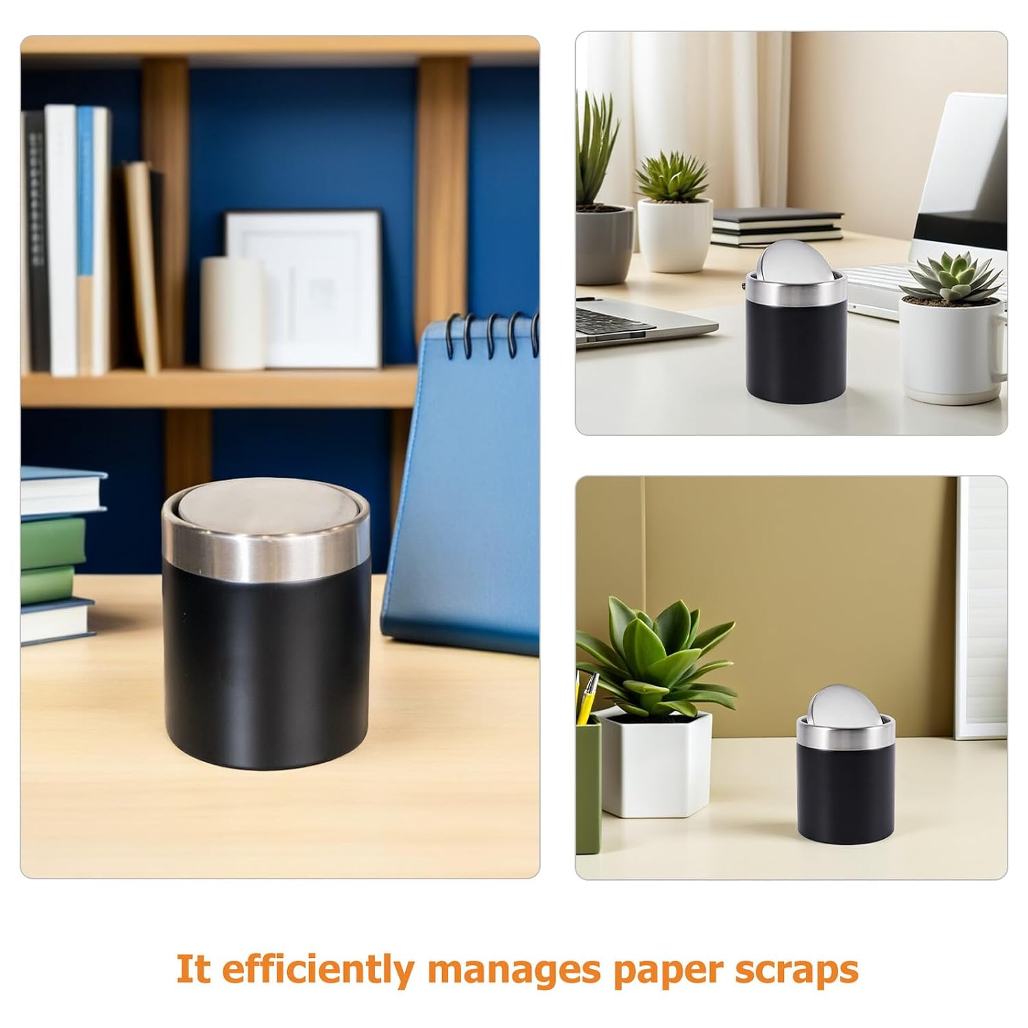 SHERCHPRY Mini Desktop Trash Can with Swing Lid, Covered Small Desk Bin Metal Rubbish Wastebasket for Office Home Workstation Tabletop Organization