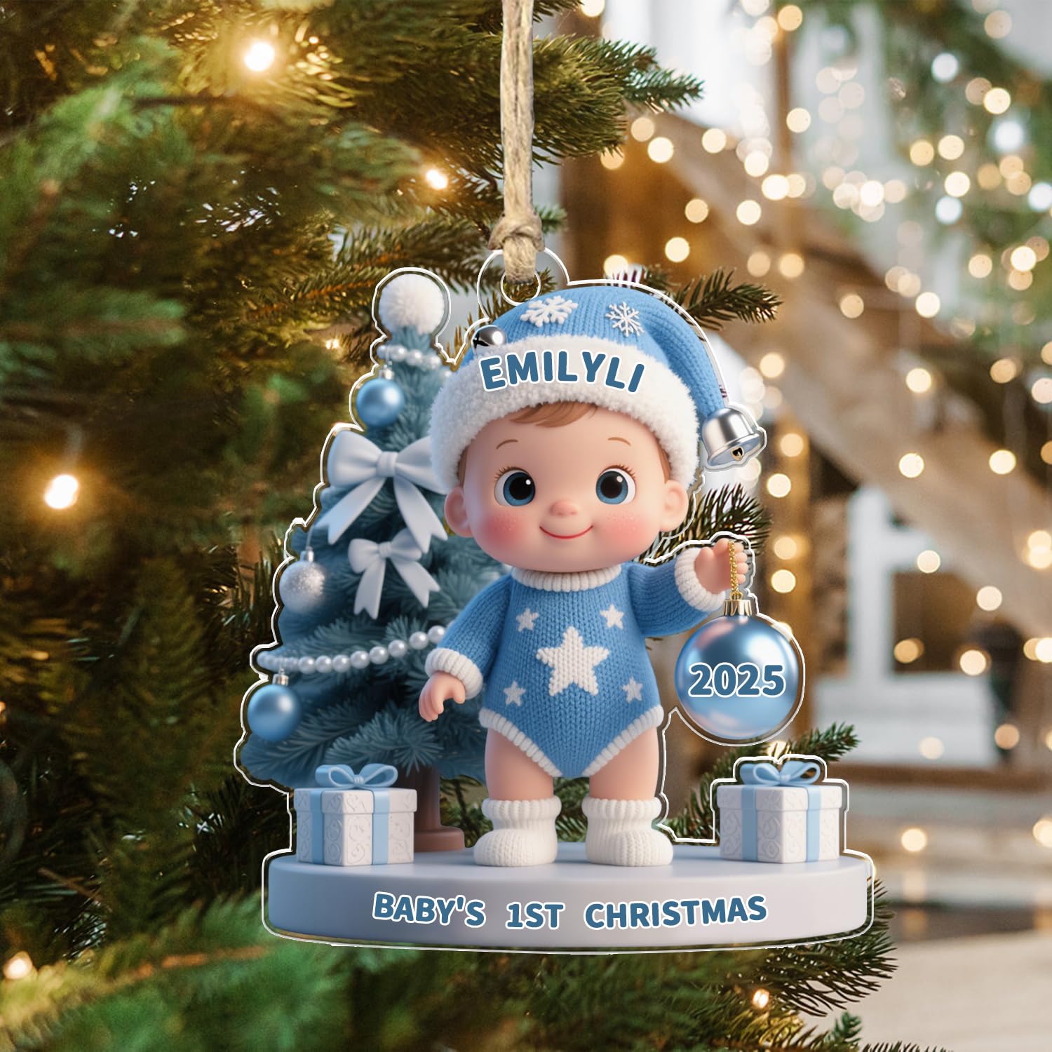 Personalized Baby's First Christmas Ornament 2025 Custom Name & Year Baby Girl Carriage Xmas Tree Decoration Blue Stroller Gifts for New Parents Mom Dad Newborn Grandbaby