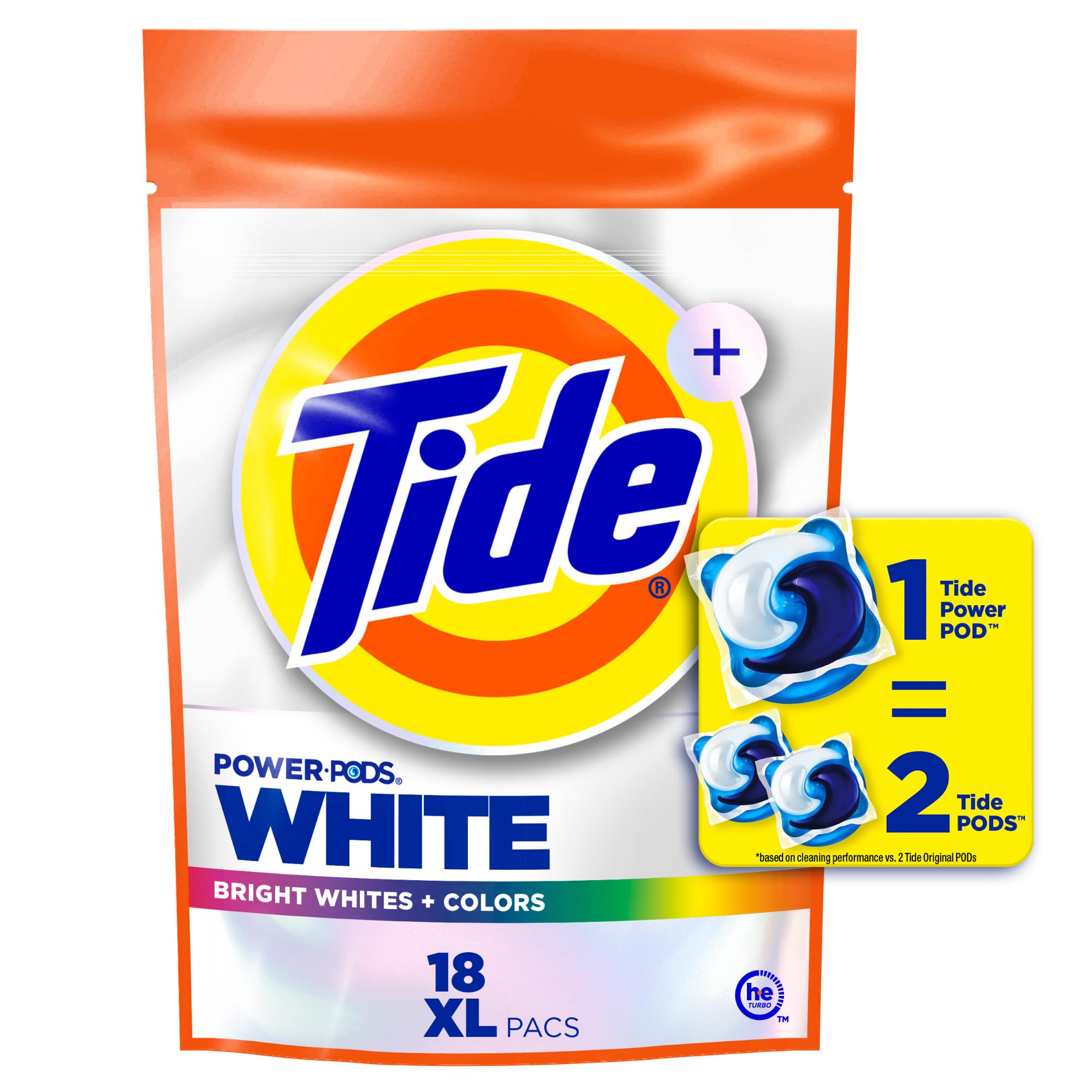 Tide Power PODS Plus Ultra OXI White and Bright Laundry Detergent, Advanced Stain Removal and Whitening Power, 18 Count, Tide Pods Laundry Detergent, Laundry Pods Detergent