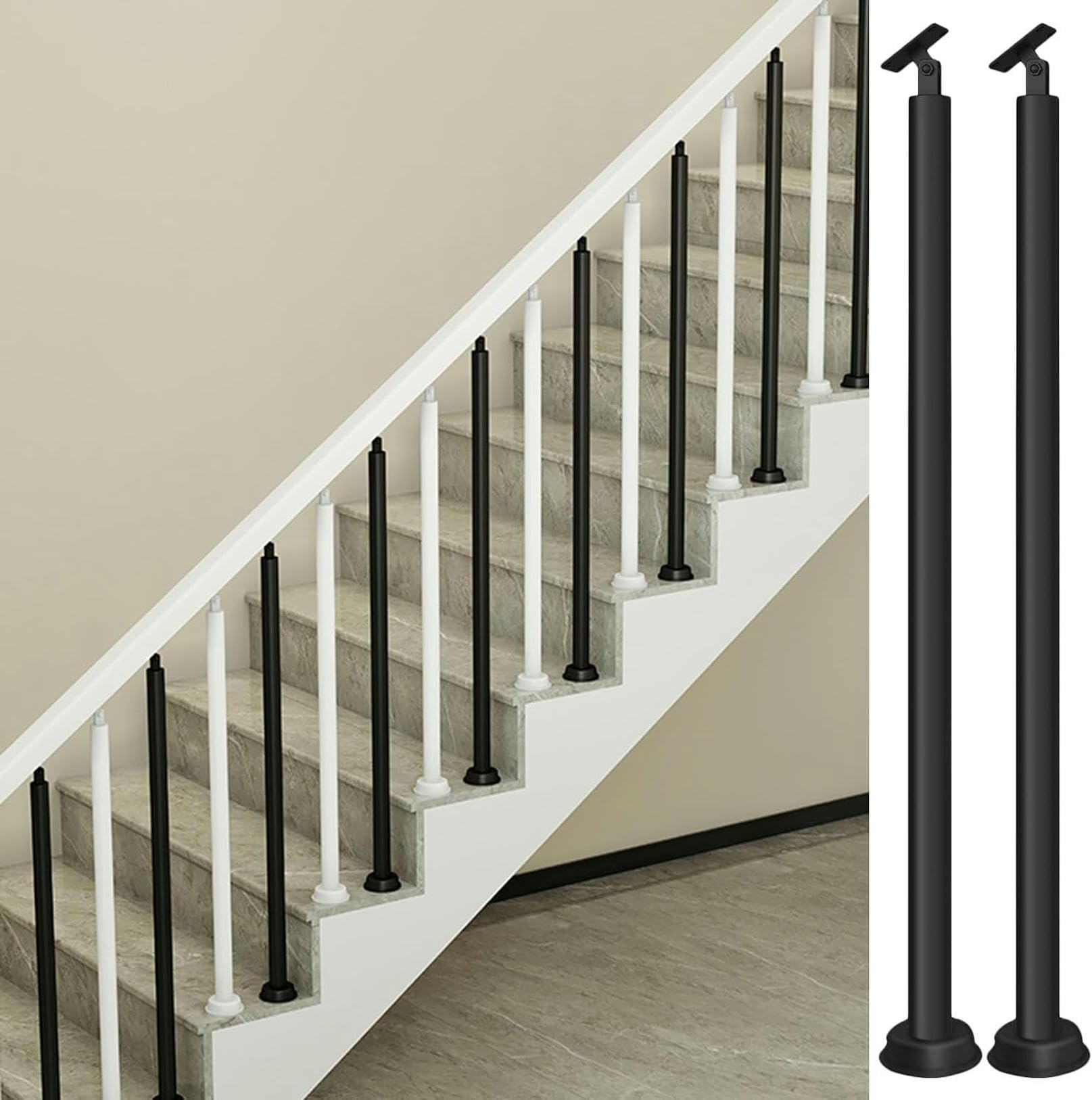 Lot de 2 balustres d'escalier réglables en fer noir – 88,9 cm de haut – Design rond pour maison, loft, balcon et utilisation commerciale