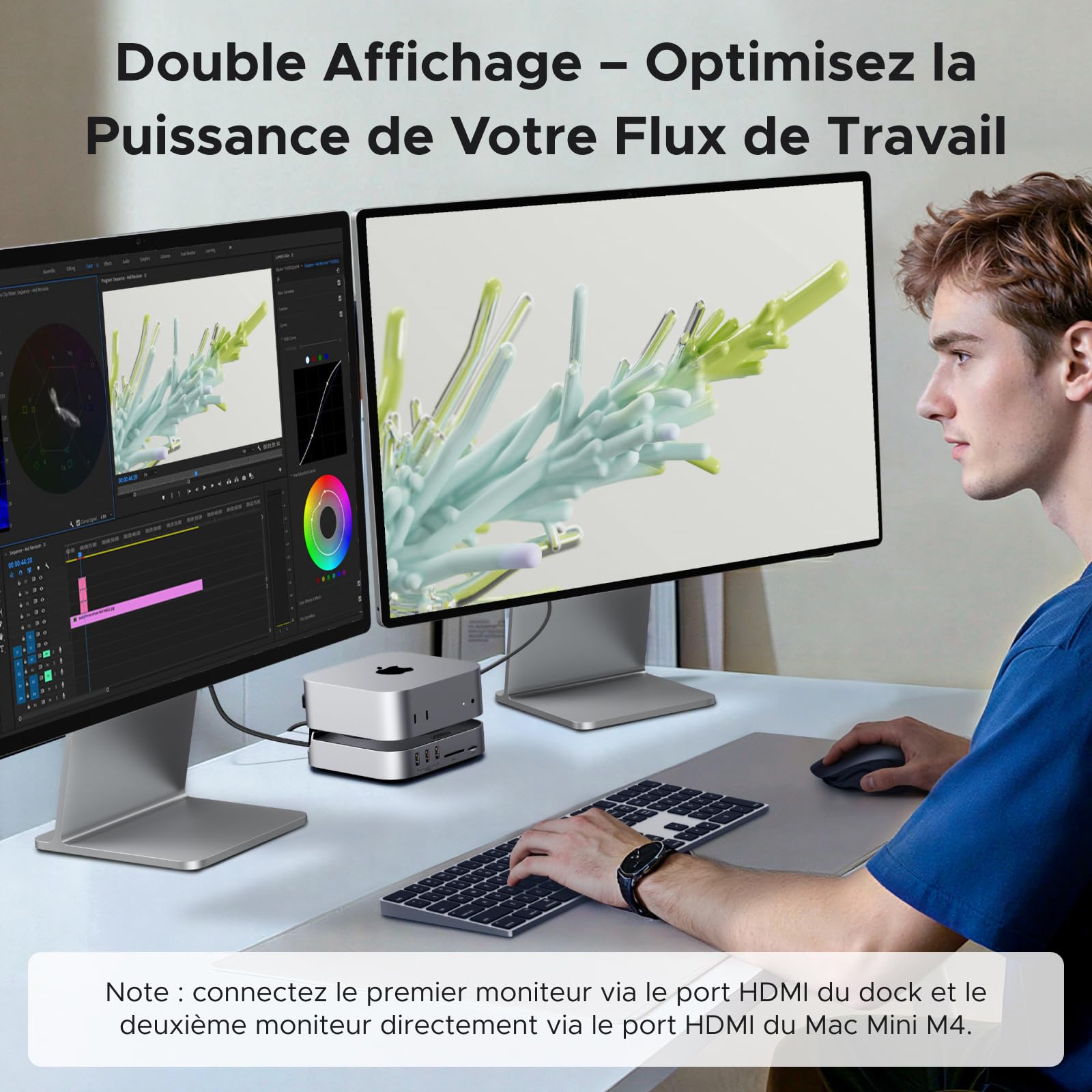 UGREEN USB4.0 40Gbps Docking Station et Support pour Mac Mini M4 et M4 Pro | 10 Ports, avec Boîtier M.2 NVME SSD, HDMI 8K 30Hz Max, 5 USB 3.2 4A1C 10Gbps, Lecteur de Carte SD TF 4.0, 3.5mm Audio