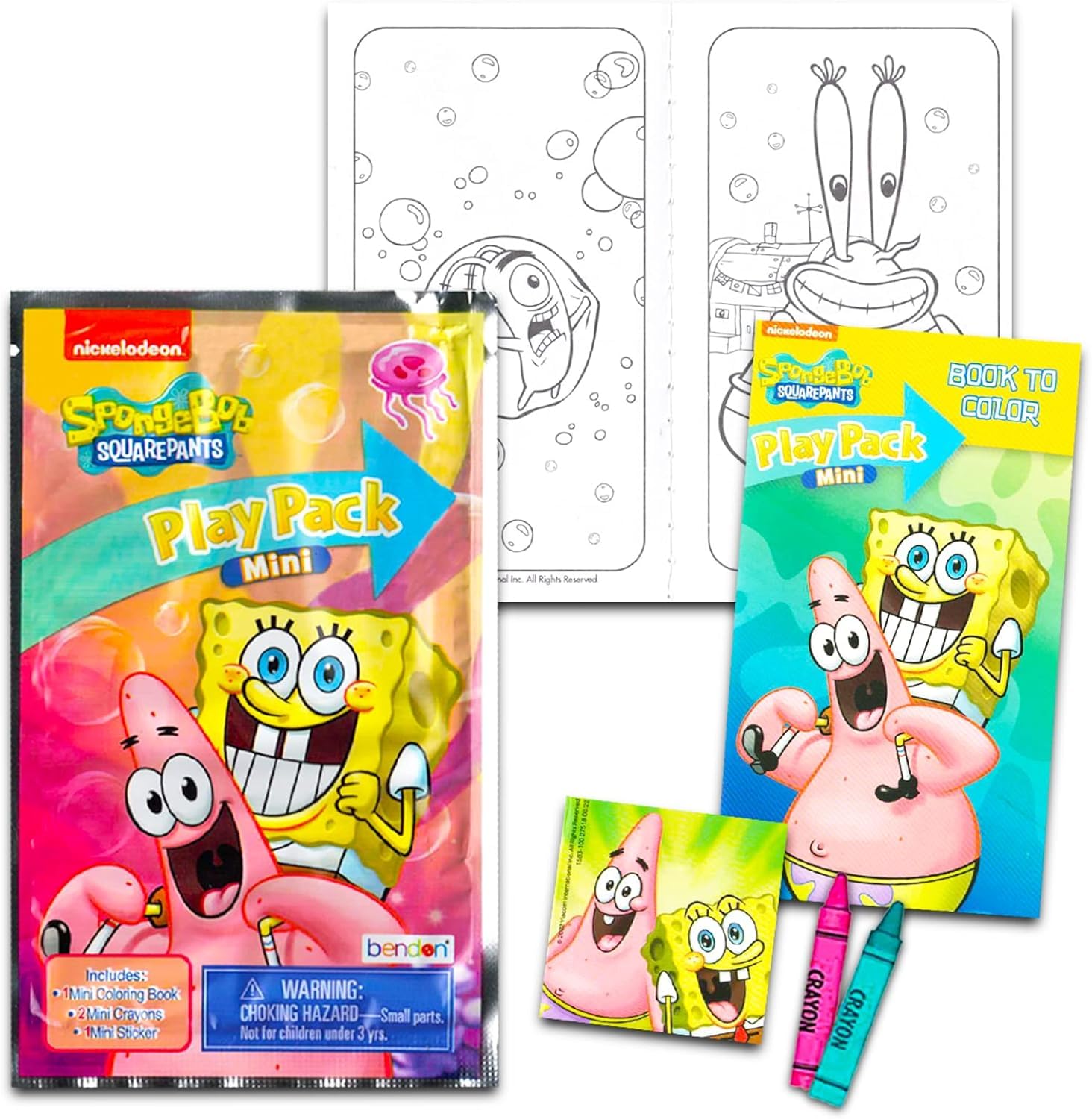 Spongebob - Set di 24 bomboniere con sacchetti per feste, mini libri da colorare, adesivi e tatuaggi temporanei, articoli per feste di compleanno Spongebob per bambini