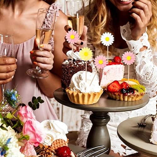Miniatura 3 de Decoración para cupcakes de margaritas, decoración de fiesta de crisantemo, palillos de dientes, flores de margaritas de primavera, para cumpleaños,