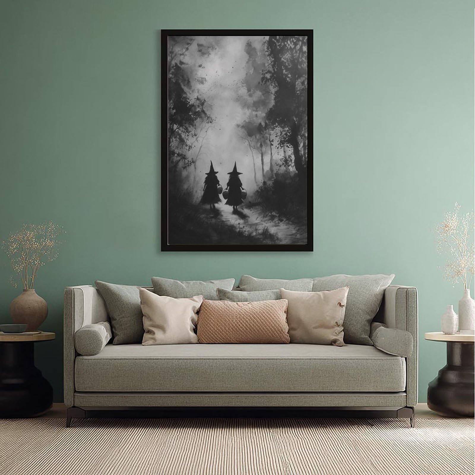 Poster sur toile représentant deux silhouettes de sorcières - Décoration pour chambre à coucher, bureau, chambre - Cadeau - 40,6 x 61 cm (L x l)