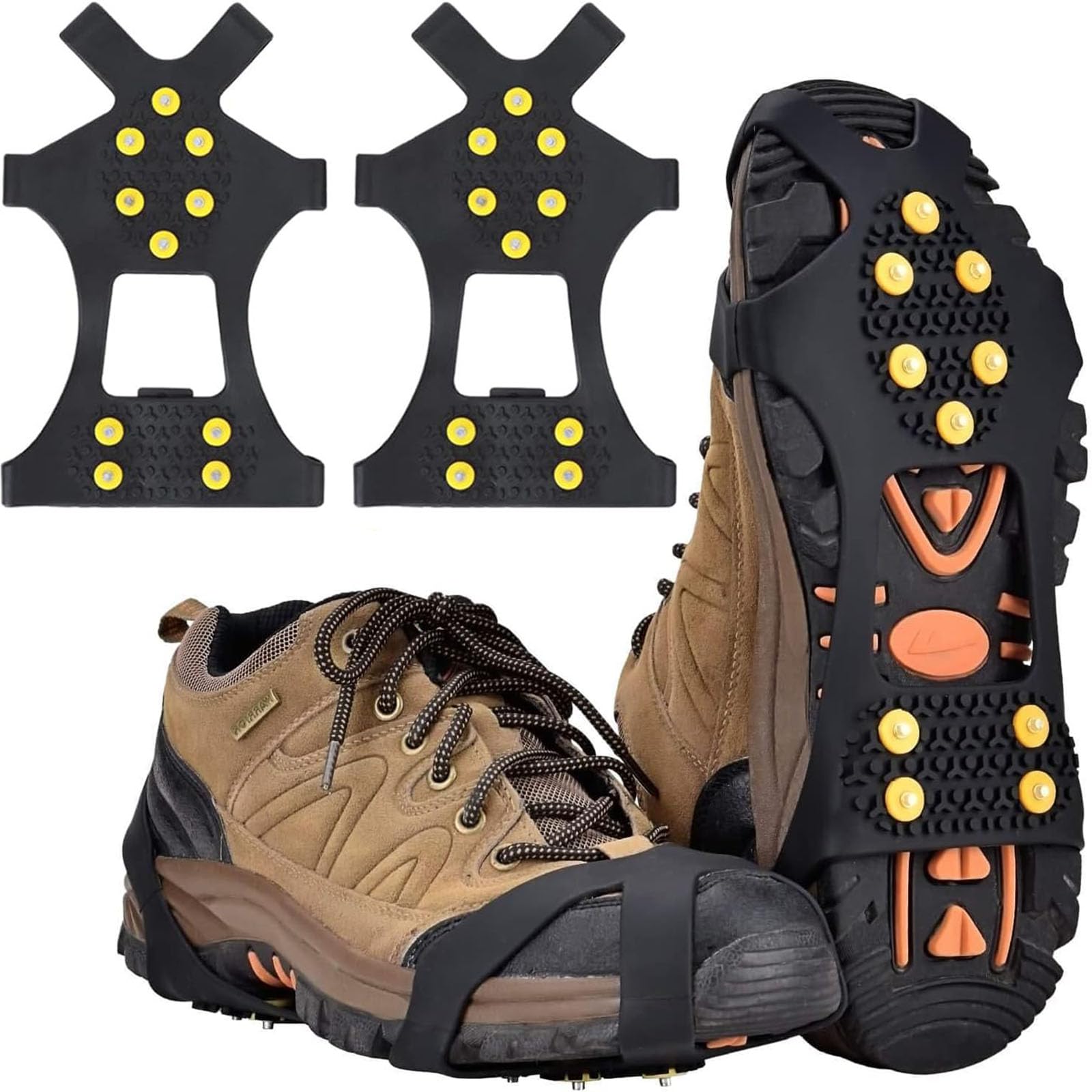 Crampon Antidérapant Crampons Neige 9 Pointes Acier - Caoutchouc Antidérapant - 4 Tailles Universelles Crampons Caoutchouc Chaussures