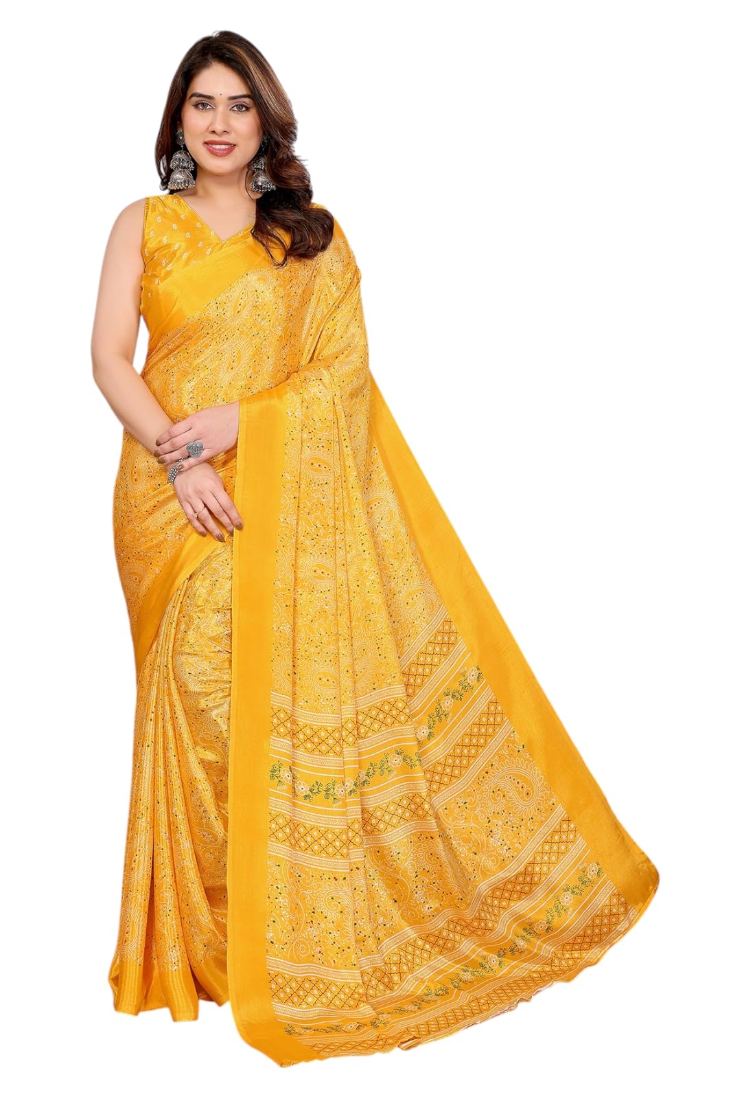 yashika Women's Crepe Satin Saree with Blouse Piece for Traditional Ethinic Wear Sari-picture-37