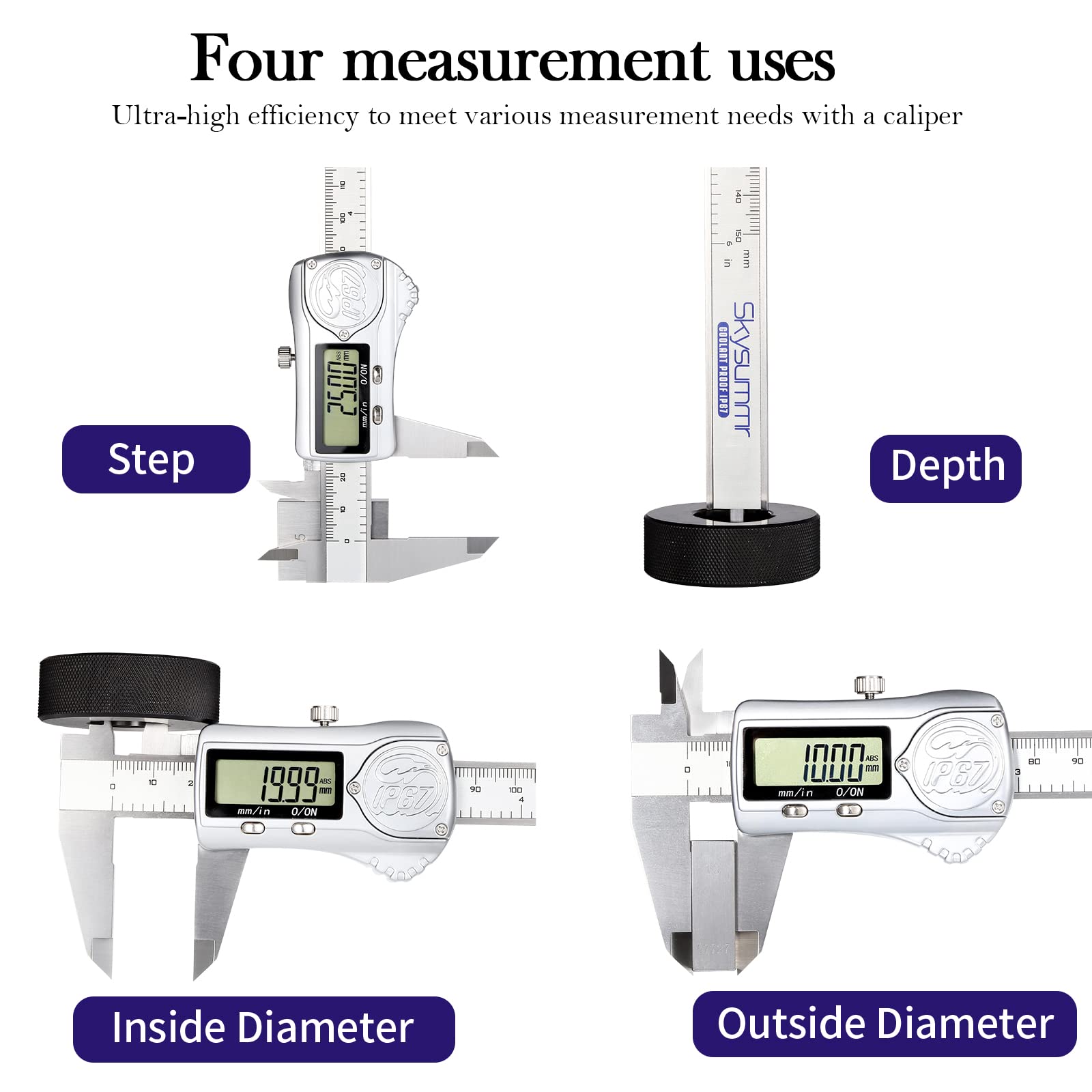 Digitaler Messschieber, wasserdicht, IP67, Edelstahl, absolute Herkunft, 0-6 Zoll/150 mm, großes LCD-Display, extreme Genauigkeit