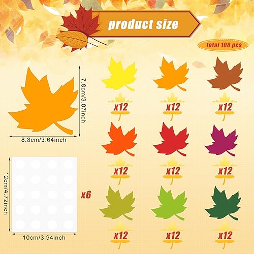 Miniatura 2 de Geyee 108 piezas de recortes de hojas de otoño para tablón de anuncios, aulas, recortes de hojas de papel, decoración para proyectos de bricolaje,