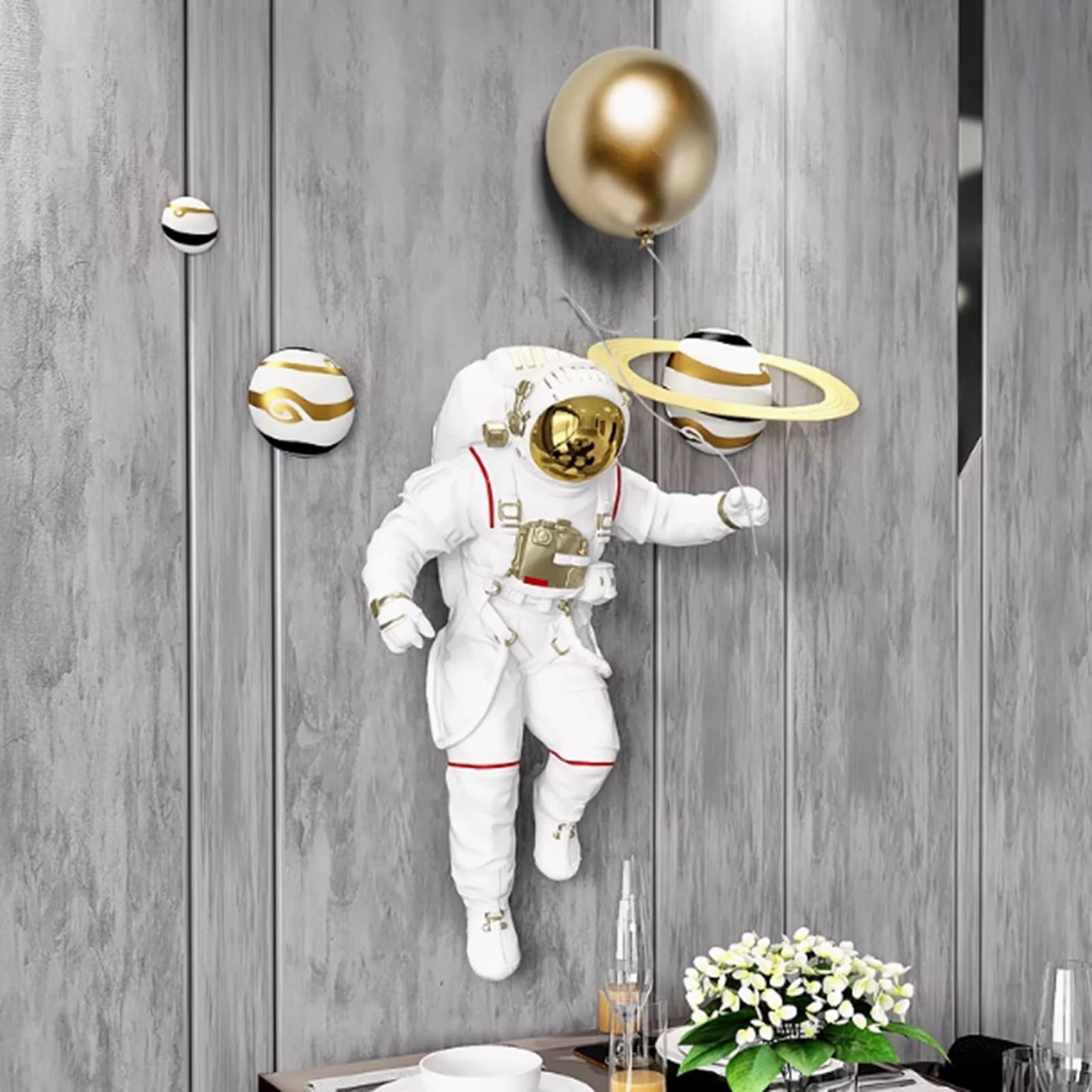 Decoración De Pared De Astronauta - Escultura De Pared De Astronauta De Resina Montada En La Pared, Figura Colgante De Astronauta para Habitación De Niños, Decoración De Pared Navideña(D)