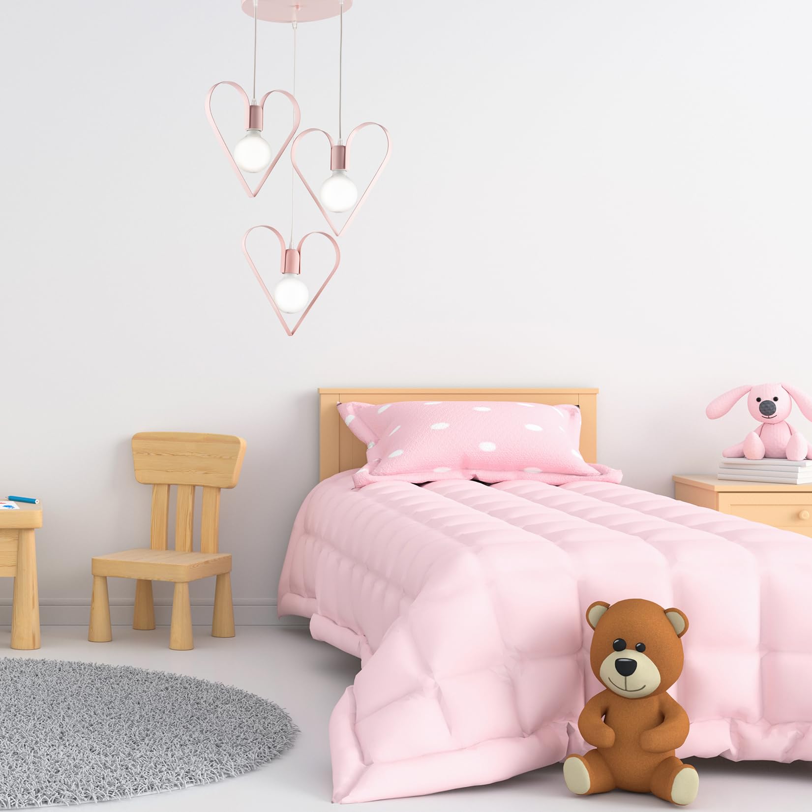 Light&More Lampadario per cameretta Cuore 3 luci rosa
