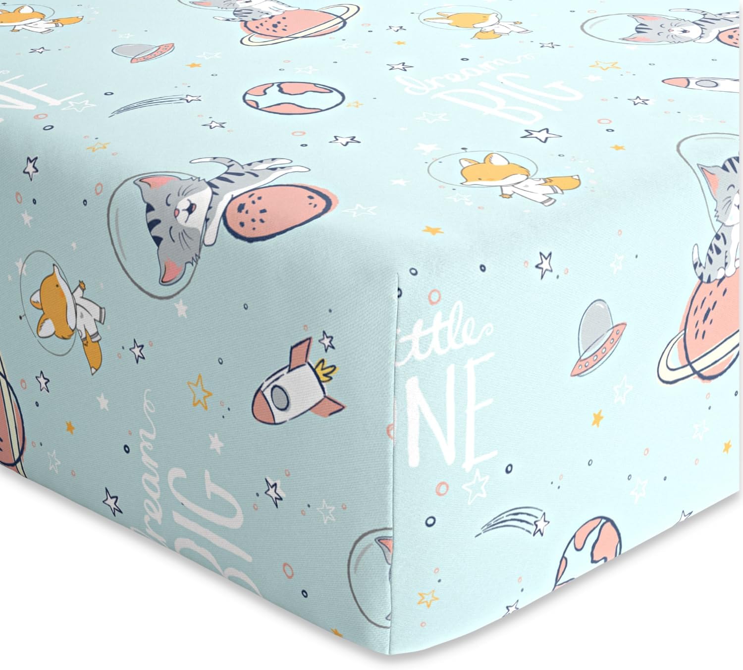 Haus and Kinder 100% Cotton Fitted Cot Crib Sheet | Bed Sheets for Newborn Baby Crib Mattress | Deep Pocket All Round Elastic Fitted Crib Sheet for Baby| Size 132 cm x 71 cm | Spacewalk