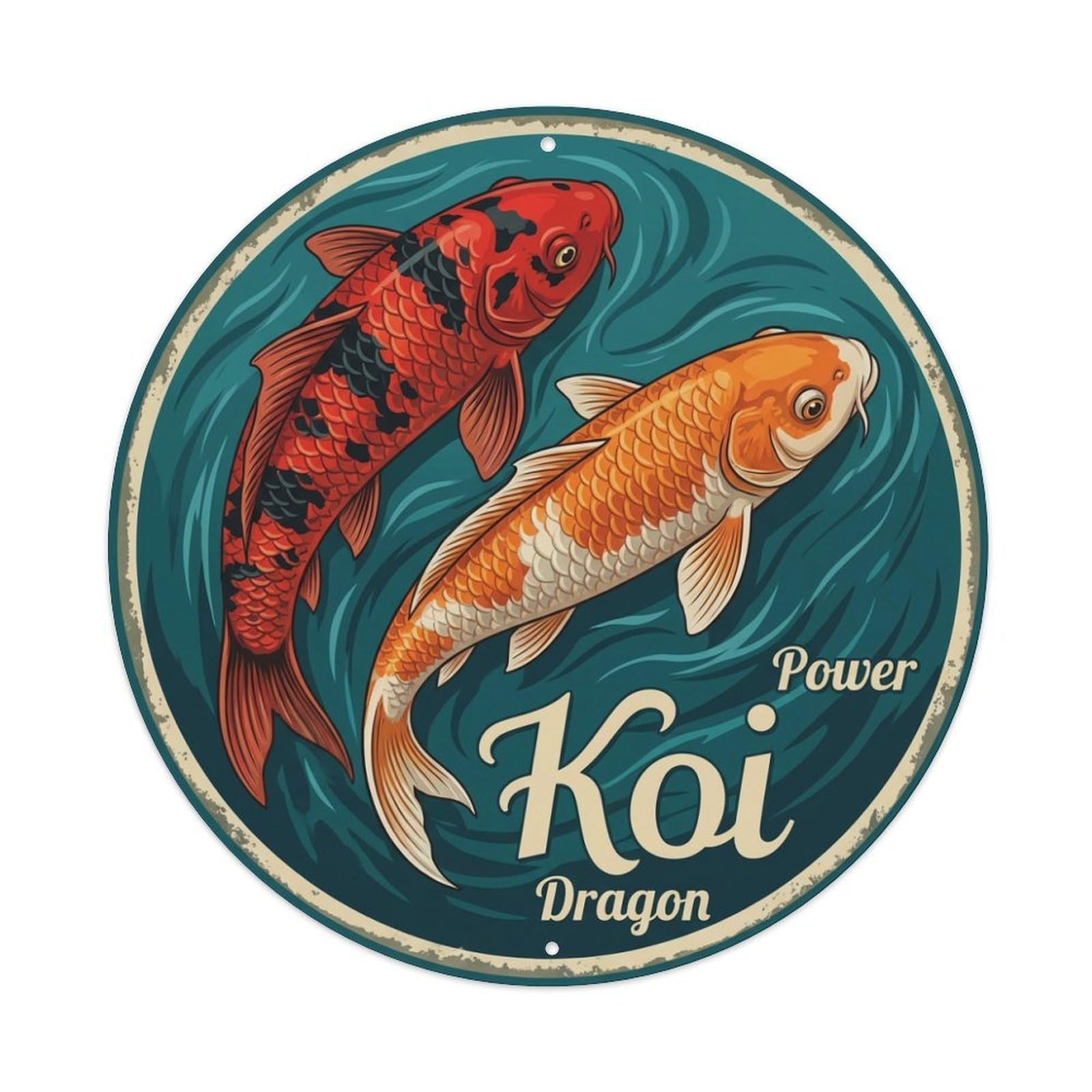 Koi Fish Power Dragon Mighty Waters Strong Force Bold Metal Tin Sign