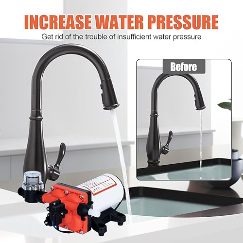 Miniatura 3 de Bomba de presión de agua de cuatro cámaras bajo demanda de 110 V, 5.5 GPM, 70 PSI, bomba de diafragma de agua dulce autocebante para caravana,