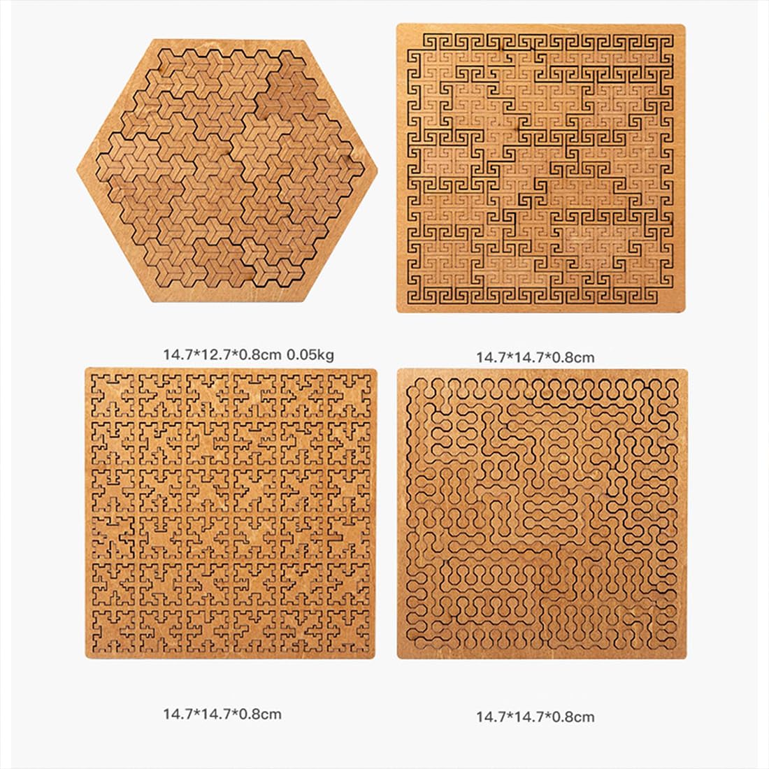 Rompecabezas de Bandeja Fractal, Rompecabezas de Madera Educativo for Adultos, desafío de Rompecabezas de Madera Irregular Duro for Juegos de Entrenamiento Cerebral (4 Piezas)