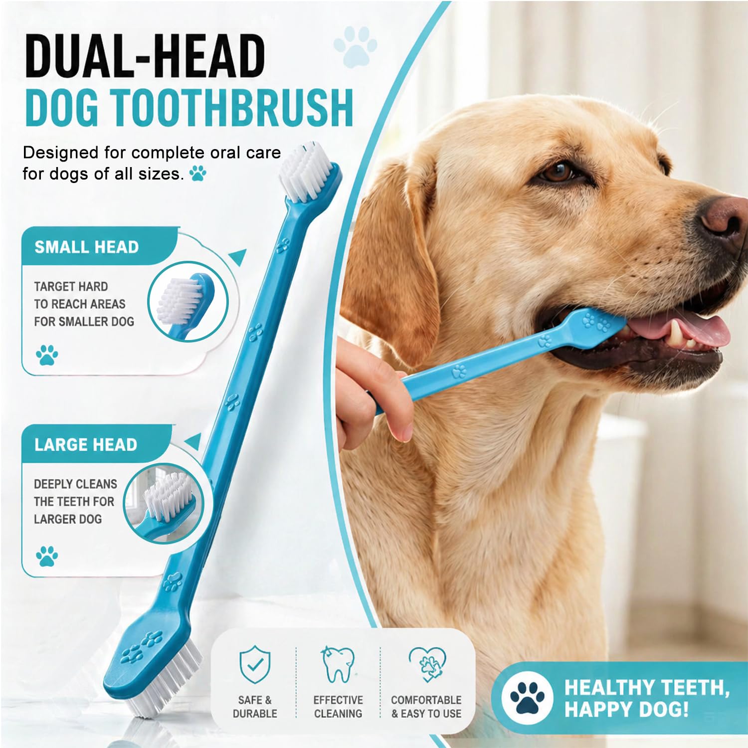 Dog Toothbrush, 360 Degree Finger Toothbrushes, Triple Head Toothbrushes, Double Head Toothbrush,Cleaning Brushes for Dog Cat Oral Dental Health (Blue, L) - image 6