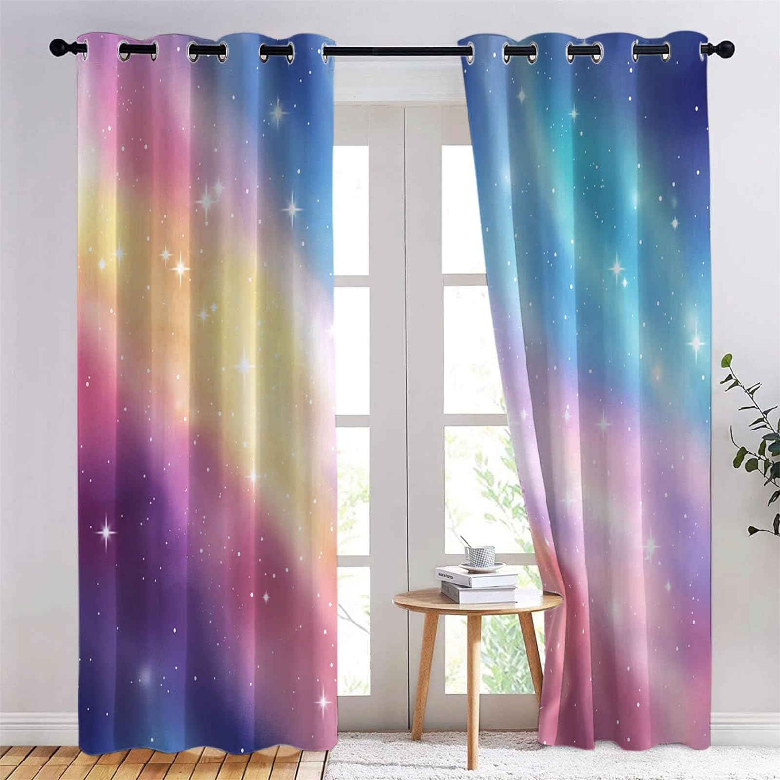 Verdunkelungsvorhänge H245 x B280 cm, Traum Regenbogen Farbverlauf Thermo Isoliert Lärmminderung Vorhänge, Polyester Anti Fade Bunt Vorhange für Schlafzimmer Wohnzimmer Kinderzimmer