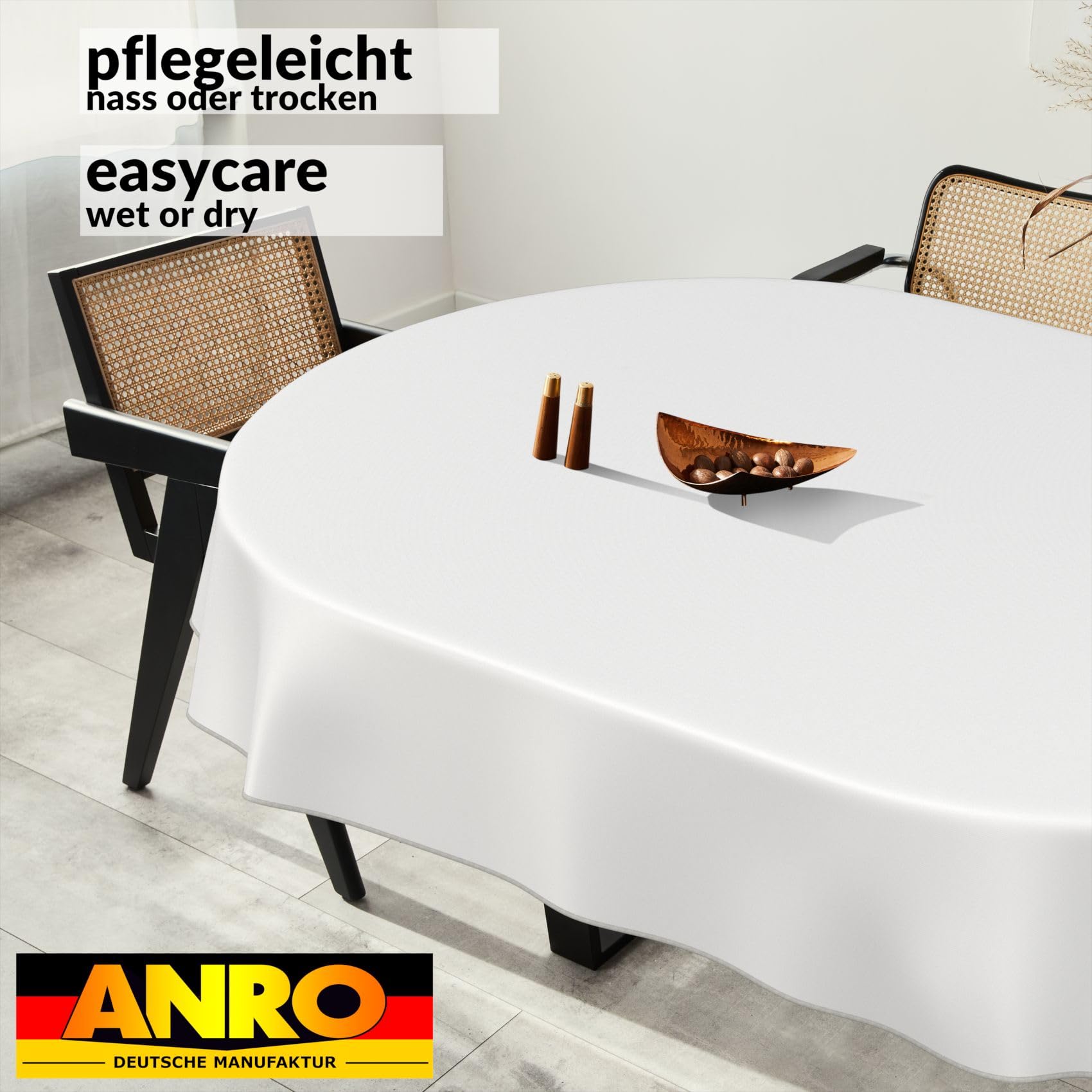 ANRO Oilcloth Tablecloth, Washable, Oilcloth, Garden Tablecloth, Outdoor, Indoor, Oval, 200 x 140 cm with Hem, White - Image 4