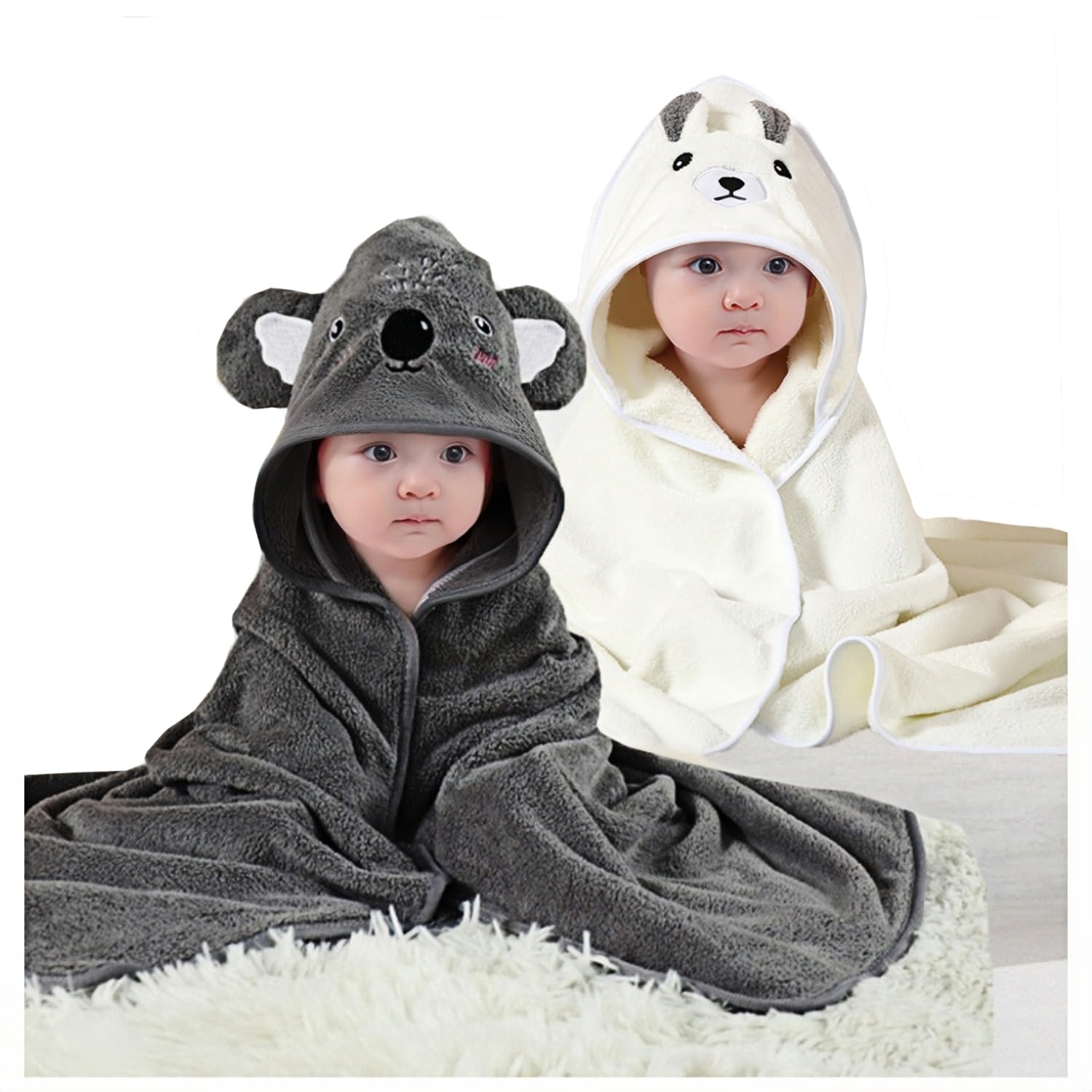 SEVDO 2Pcs Baby Hooded Towel,31 * 31 in Toddler Bath Towels for Newborn Babies,Toallas de Baño para Bebe,Organic Infant Kids Boy Essentials 1-3