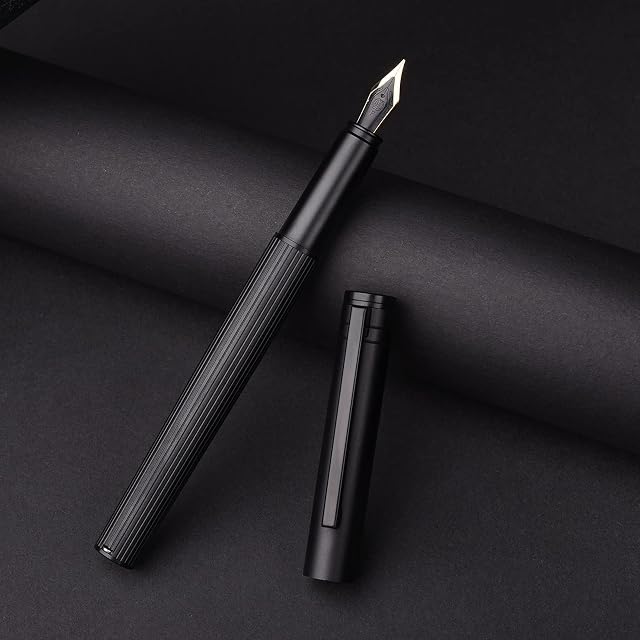 Hongdian H1 Black Aluminum Fountain Pen Extra Fine Nib, Smooth Writing Instrument with Converter and Pen Case Set
