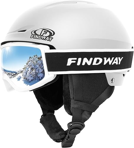Findway Juego de casco de esquí de nieve, casco de snowboard con gafas para adultos, carcasa de ABS duradera de seguridad y carcasa interior de
