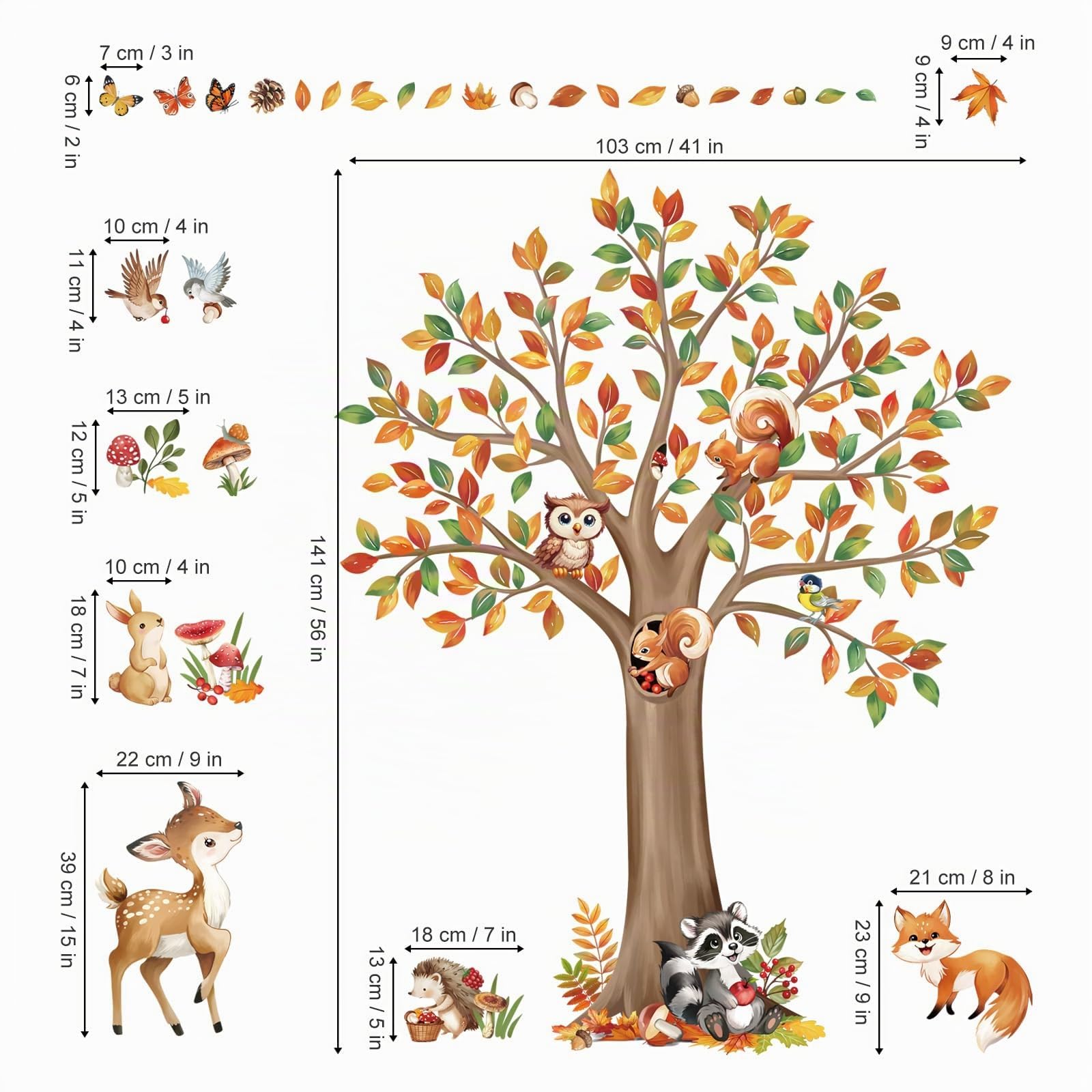 decalmile Stickers Muraux Grande Arbre Forêt Animaux Autocollant Mural Cerf Lapin Hiboux Décoration Murale Chambre Enfants Bébé Pépinière