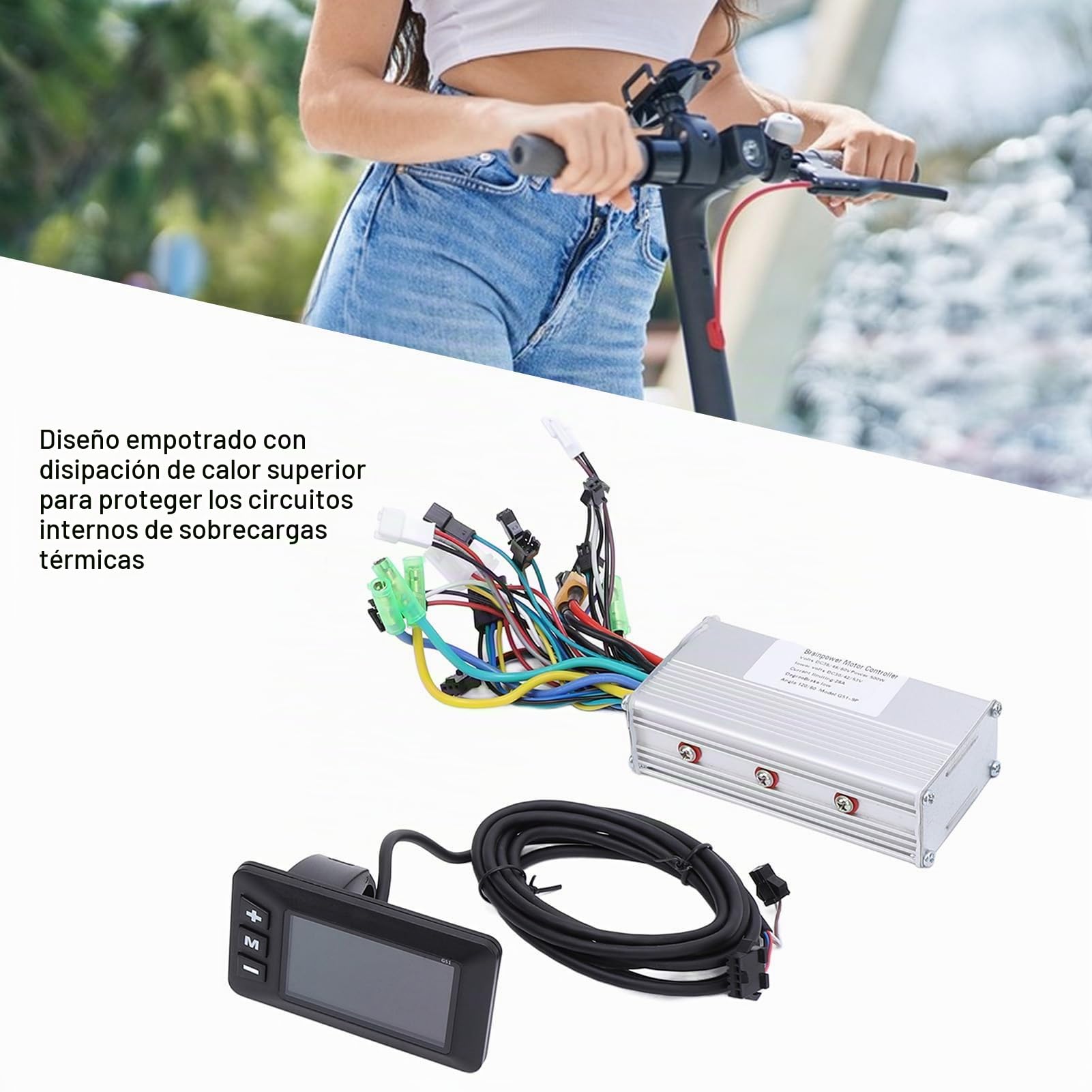 Kit de Controlador de Motor para Bicicleta Eléctrica, 36V 48V 60V 500W 28A Controlador de Onda Sinusoidal 3 Mode con Pantalla LCD G51