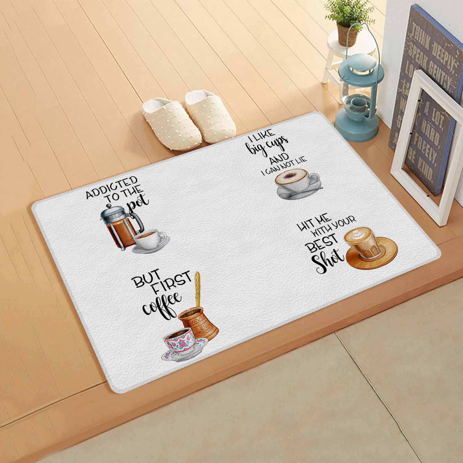Coffee Theme Antifatigue Kitchen Bath Door Mat Cushioned Runner Rug,Washable Welcome Floor Sink Mat,Waterproof & Non-Slip Comfort Standing Doormat for Kitchen,Vintage Brown Coffee Cake Dessert 18