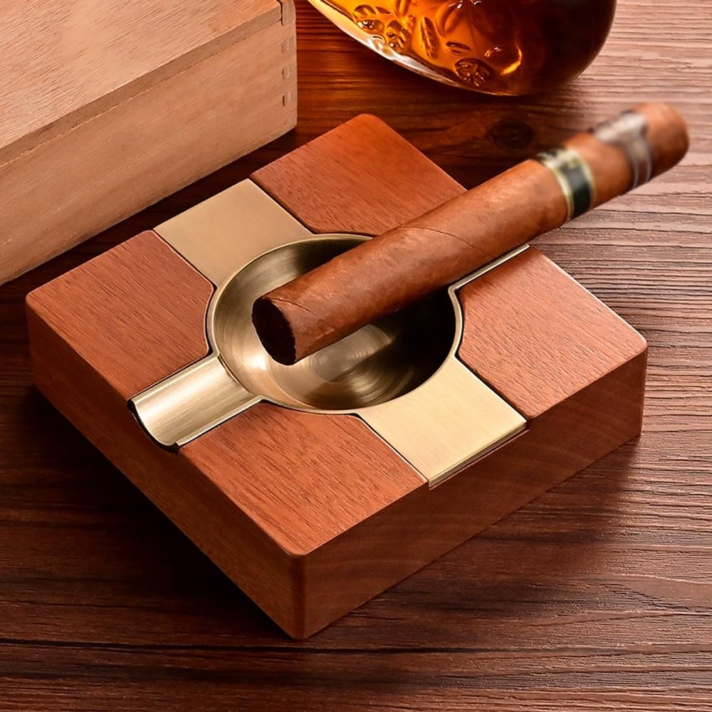 Posacenere Per Sigari In Legno - 4 Slot, Con Cassetto Rimovibile, Per Ufficio O Casa - Foto 7