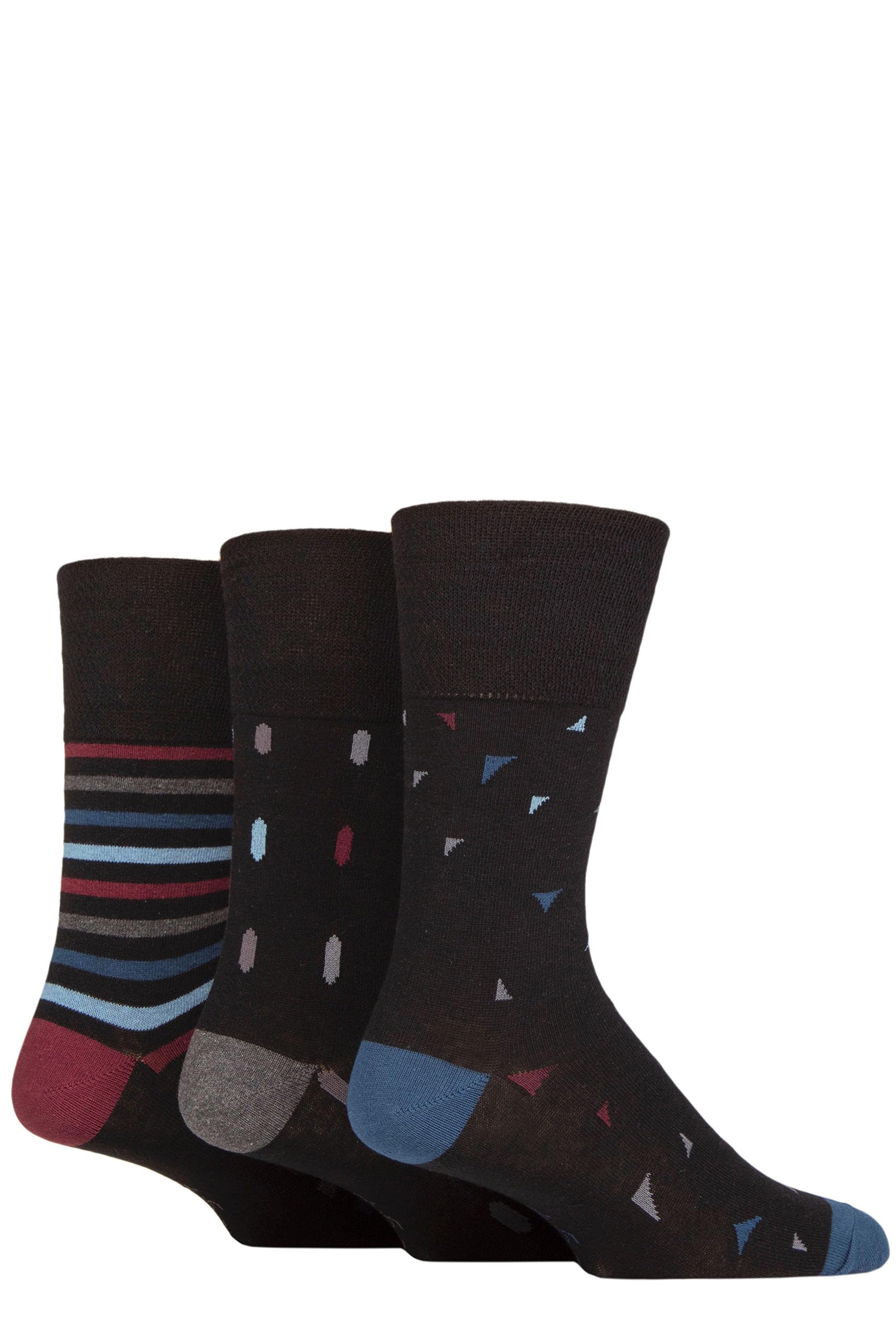 Sockshop Men's New World Geo Gentle Grip Patterned Socks Argyle Striped Spotty Geometric Design, Casual Everyday Wear, Honeycomb Top Comfort Cuff, Pack Of 3 - 6-11