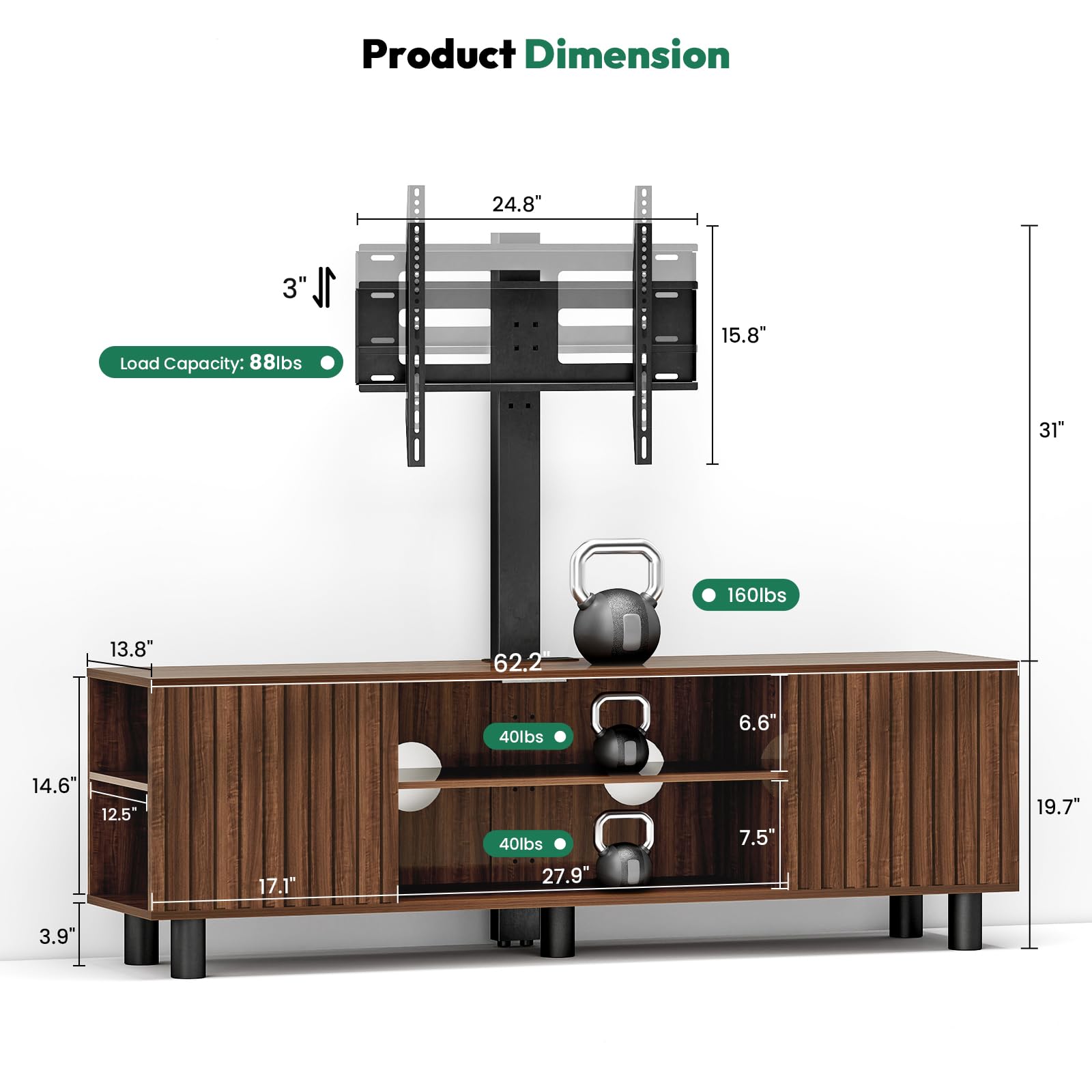 TV-Stand with Mount and Power Outlet, Fluted TV Stand for 65 70 75 Inch TV, Entertainment Center with Storage, Media Console Table for Living Room, Walnut