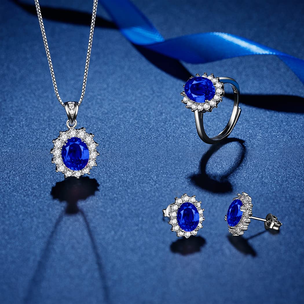 Femme Parure Argent Sterling 925, Ensemble de Bijoux Hypoallergénique Boucles d’oreilles Collier Bague avec Zircon Cubique 5A Blanc/Rouge/Rose/Bleu, Mariage Soirée Cadeau Anniversaire