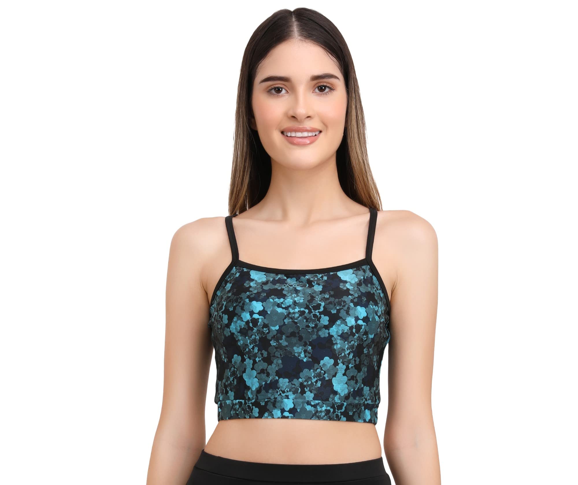 Floral Blue Printed Padded Sports Crop Top for Womens-image-3