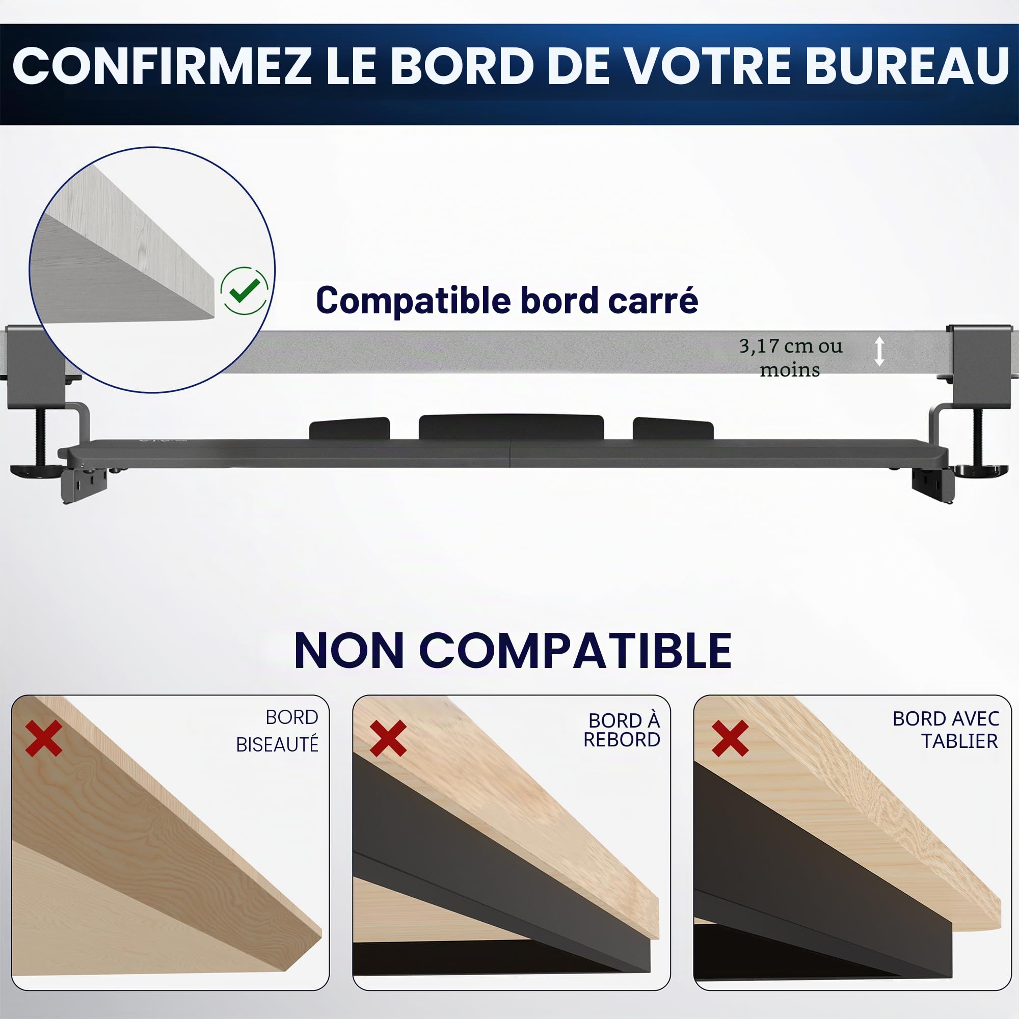 VIVO MOUNT-KB15EB Plateau de Clavier extractible sous Le Bureau avec système de Fixation en C Extra Robuste, 86 cm (102 cm y Compris Les Pinces) x 28 cm, tiroir d'ordinateur Coulissant pour saisir,
