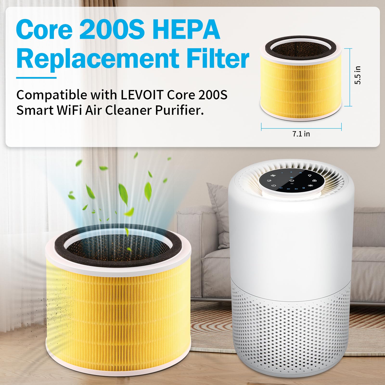 Confezione da 2 filtri Core 200S compatibili con purificatore d'aria LEVOIT Core 200S, sistema di filtraggio 3 in 1 di H13 True HEPA e prefiltro a carbone attivo (filtro per la cura degli animali