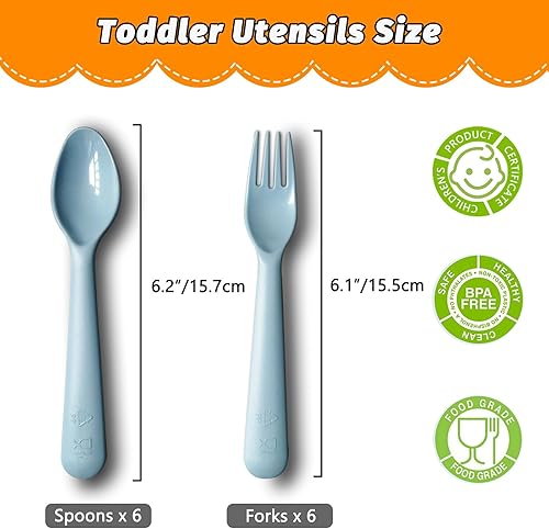 Miniatura 2 de Cucharas y tenedores para niños pequeños, cubiertos reutilizables de plástico, juego de cubiertos para bebé, utensilios de alimentación sin BPA,