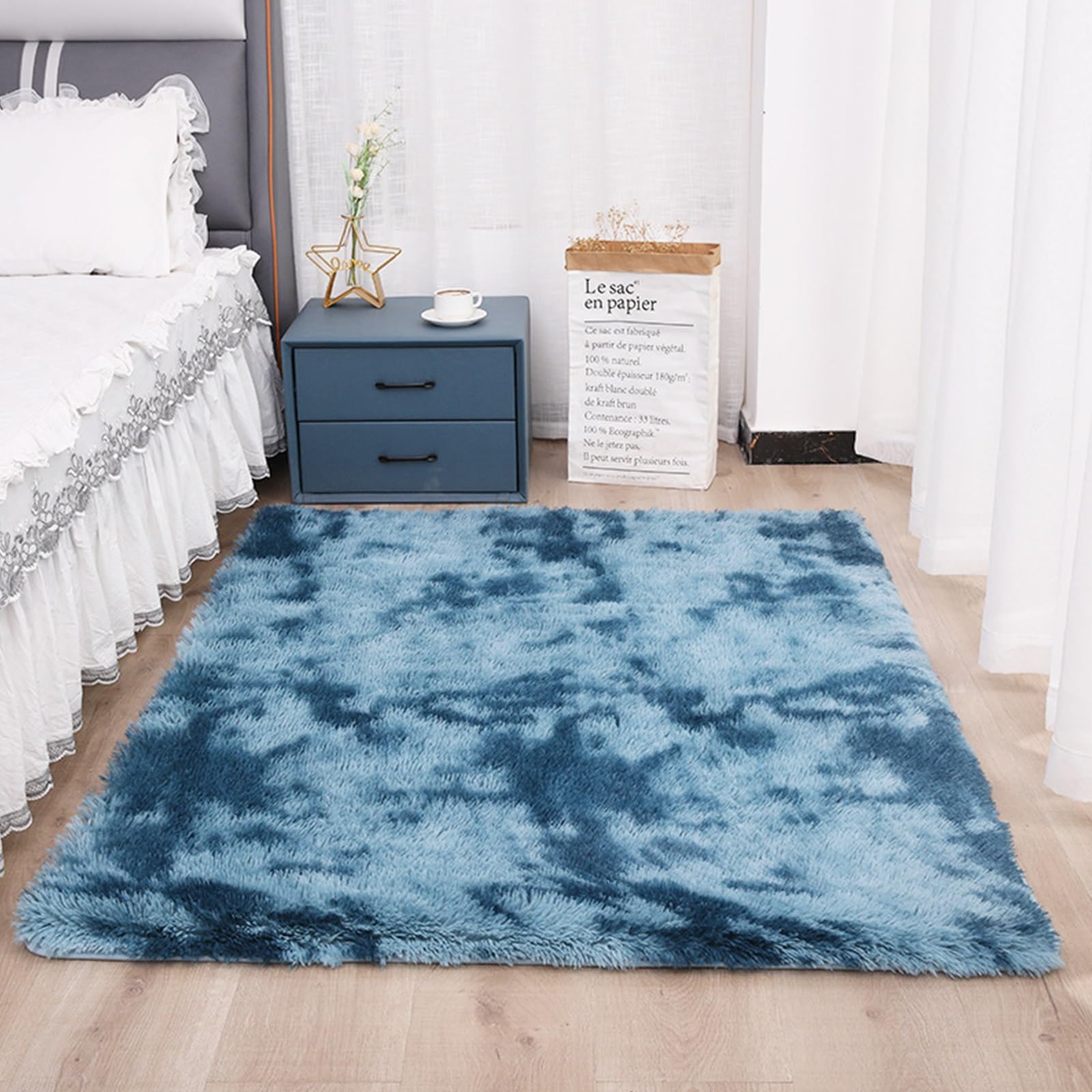 Tapis de salon bleu foncé 40x405 cm moelleux et moderne avec dessous antidérapant
