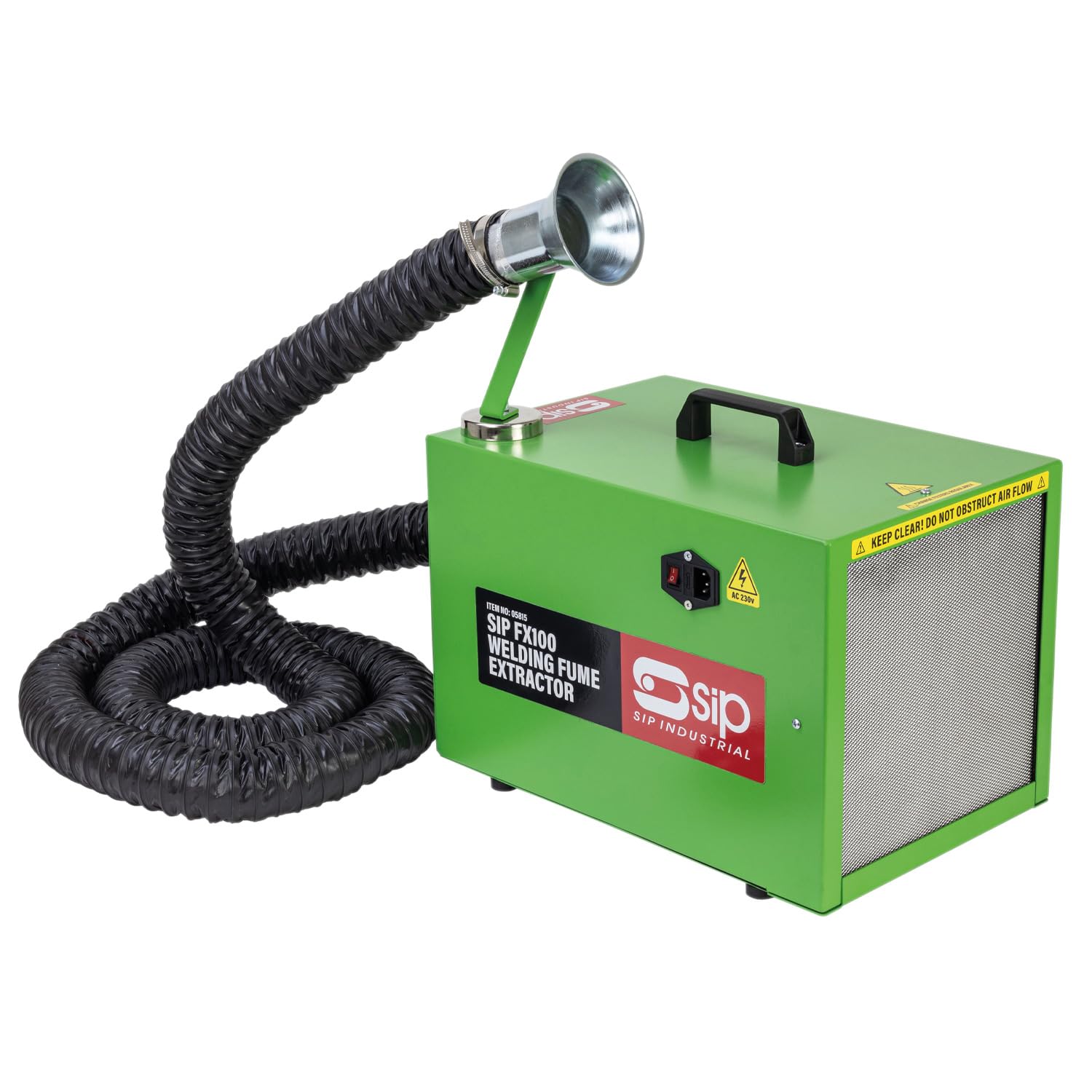 Sip Green Fx100 Portable Welding Fume Extractor, 3 Stage Air Filter, 1.1Kw Motor, 163M³/Hr Flow Rate, 99.5% Filtration, 73Db Noise Level With 2M Flexible Hose
