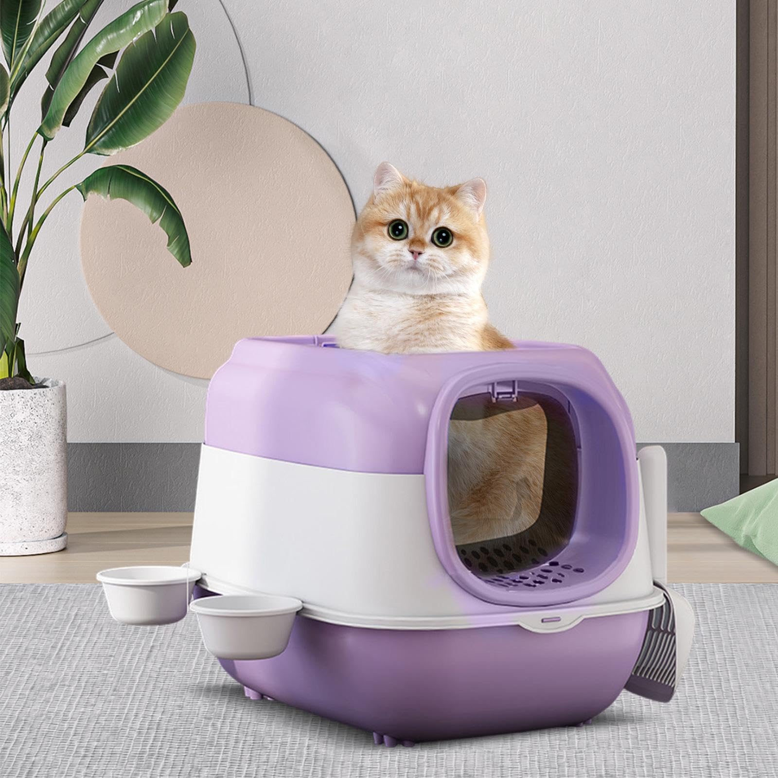 Katzentoilette mit Haube, Katzenklo mit Deckel, Geschlossene Katzentoilette mit Haube Und Tür, Sandkasten, Haustierbedarf, violett